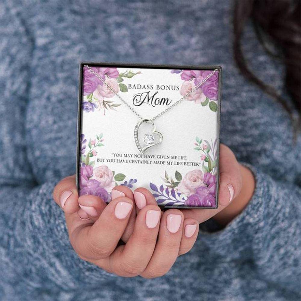 Stepmom Necklace - Elegant 'To My Badass Bonus Mom' Jewelry Gift for Stepmother, Mother-in-Law | Premium Gift Box with Card | Perfect Birthday, Mother's Day Present | Ideal for Special Occasions & Heartfelt Moments