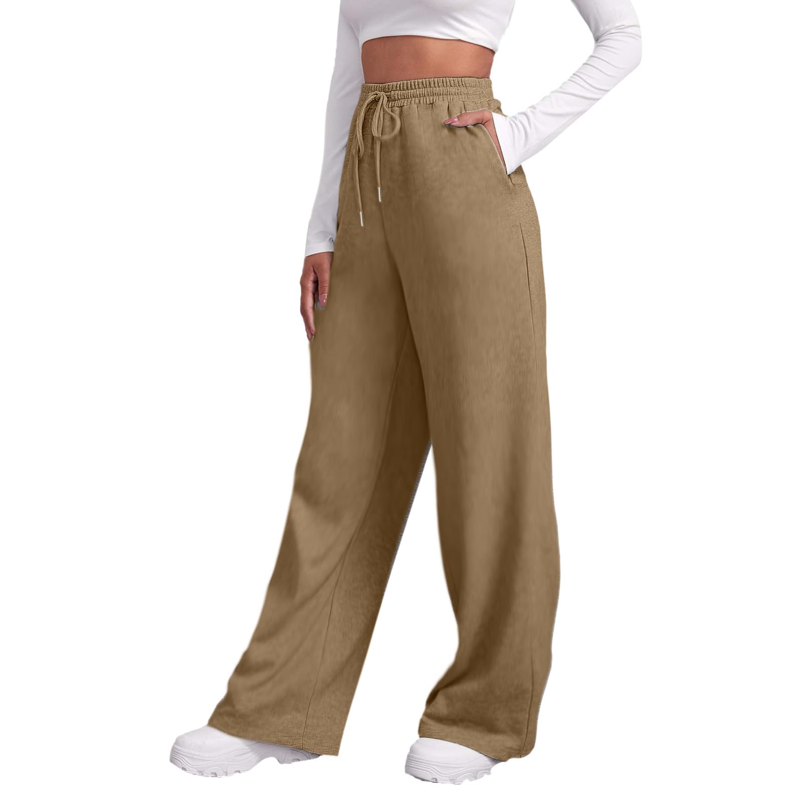 Women's High Waisted Baggy Sweatpants - Elastic Wide Leg Yoga Pants with Drawstring & Pockets | Casual Lounge, Workout, Streetwear Fashion