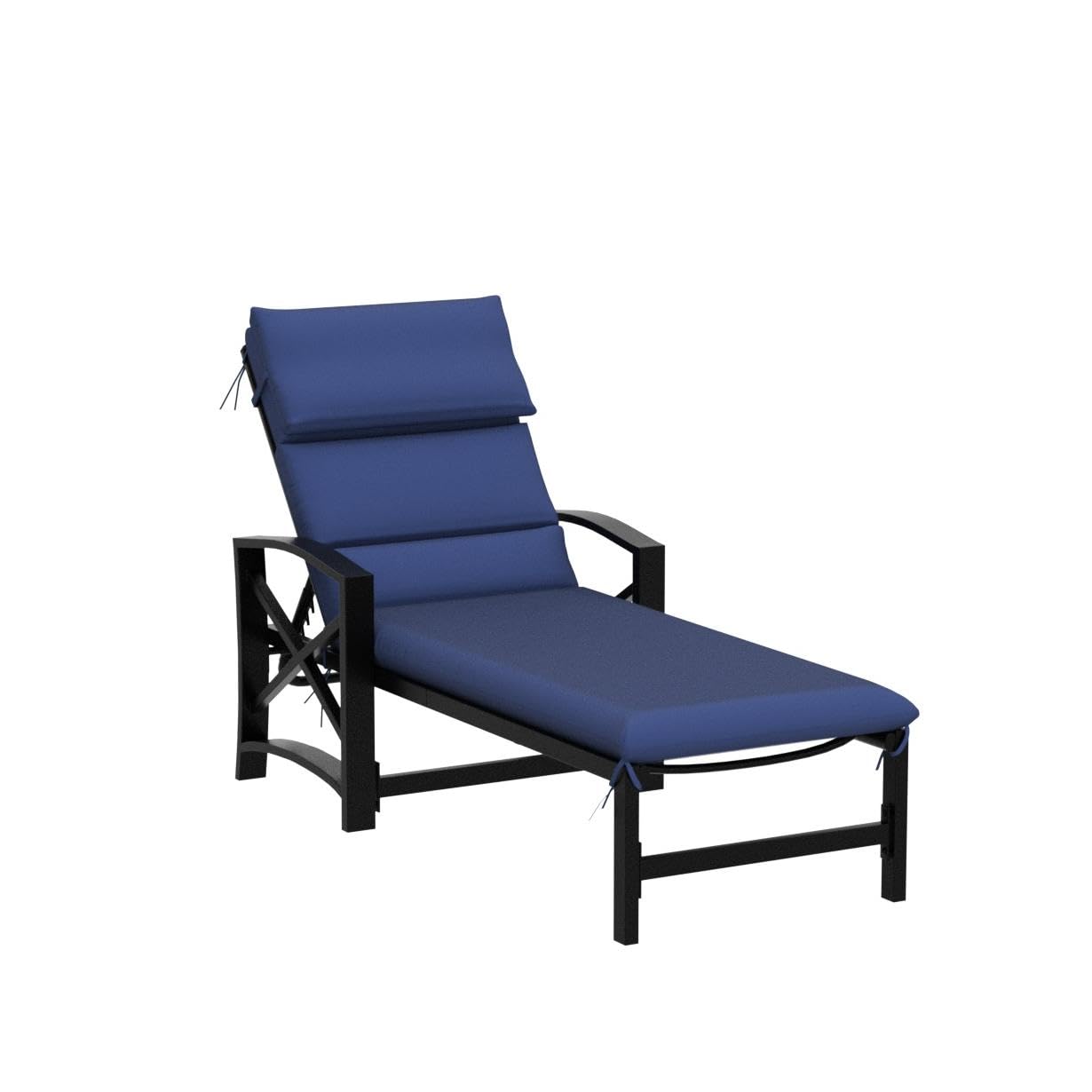 LOKATSE HOME 2-Piece Outdoor Patio Chaise Lounge Set with Removable Blue Cushions & Pillows, Adjustable Backrest & Armrests - Reclining Beach Poolside Balcony Backyard Garden Chairs for Relaxing, Sunbathing & Lounging