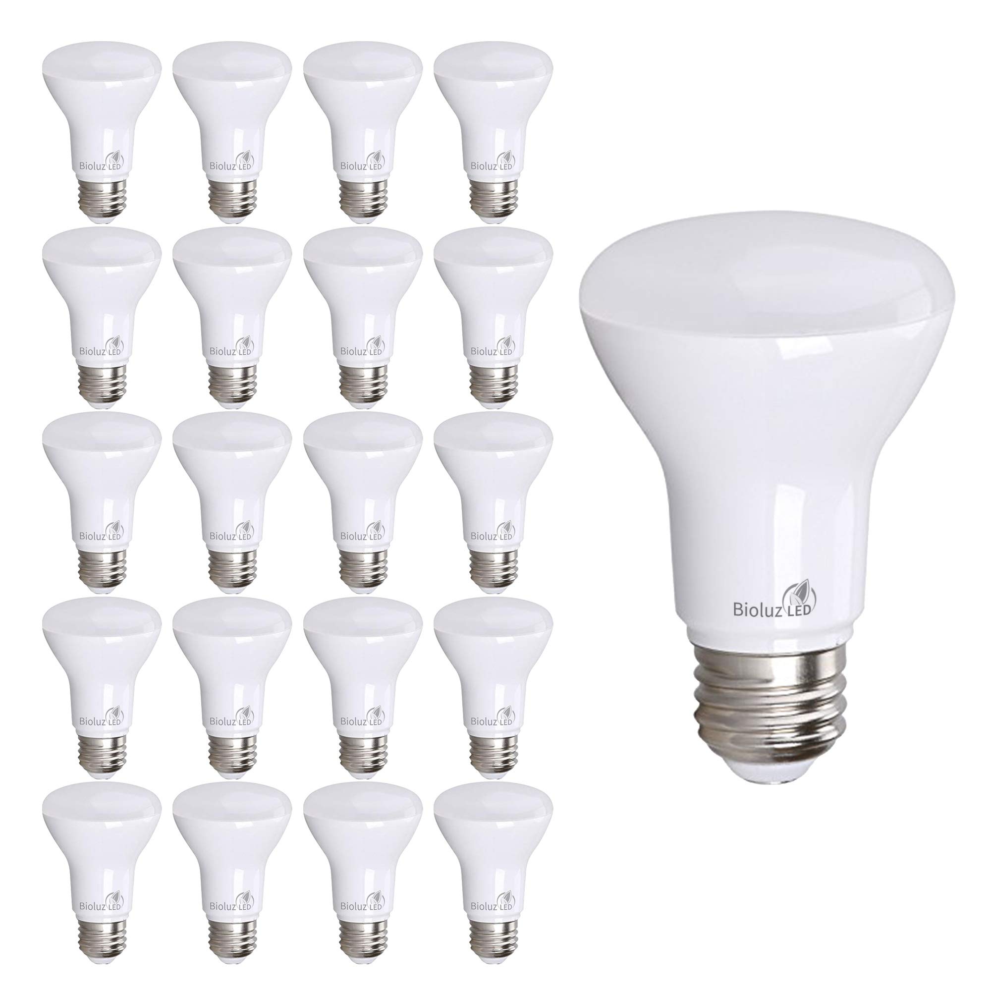 Bioluz LED Light Bulb BR20 6W (50W Equivalent) 2700K Warm White, 540 Lumen, 90 CRI, UL Listed, CEC Title 20 Compliant - Indoor/Outdoor Use for Bedroom, Living Room, Porch - Energy Efficient Home Lighting (20 Pack)