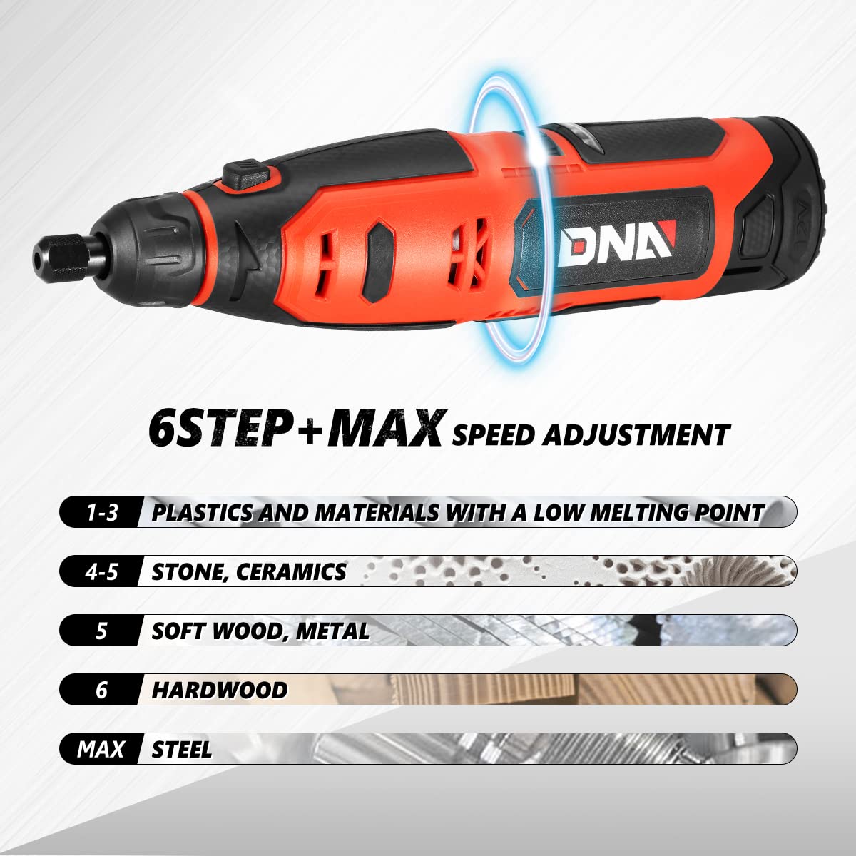 12V Cordless Rotary Tool Kit - Wireless Mini Grinder with Variable Speed & Rechargeable Battery for DIY Crafts, Woodworking, Metal Polishing & Home Repair Projects | DNA MOTORING TOOLS-00164 (Tool Only)