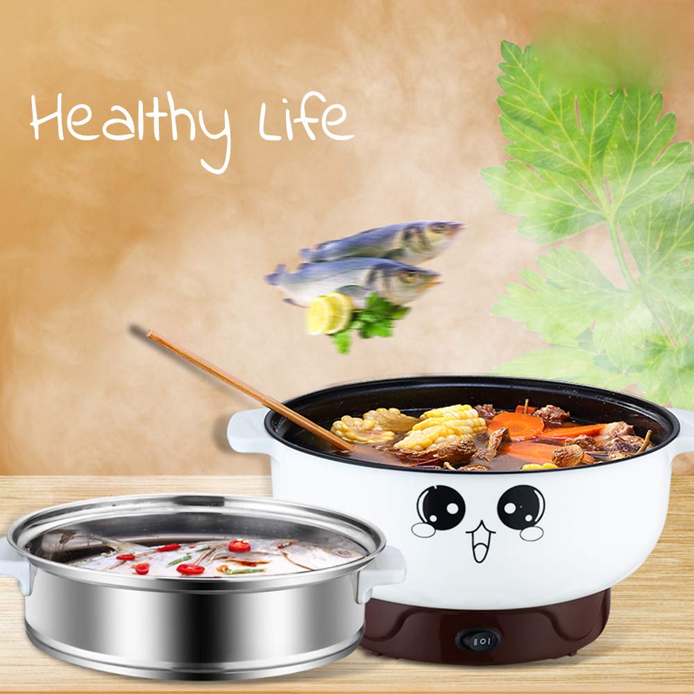 4-in-1 Multifunction Electric Skillet with Lid - Nonstick Stainless Steel Small Electric Stockpot, Hot Pot, Noodles & Rice Cooker - Steamed Egg, Soup, Porridge & Fried Cooking - 110V (2.3L) - Perfect for Dorms, Apartments & Small Kitchens