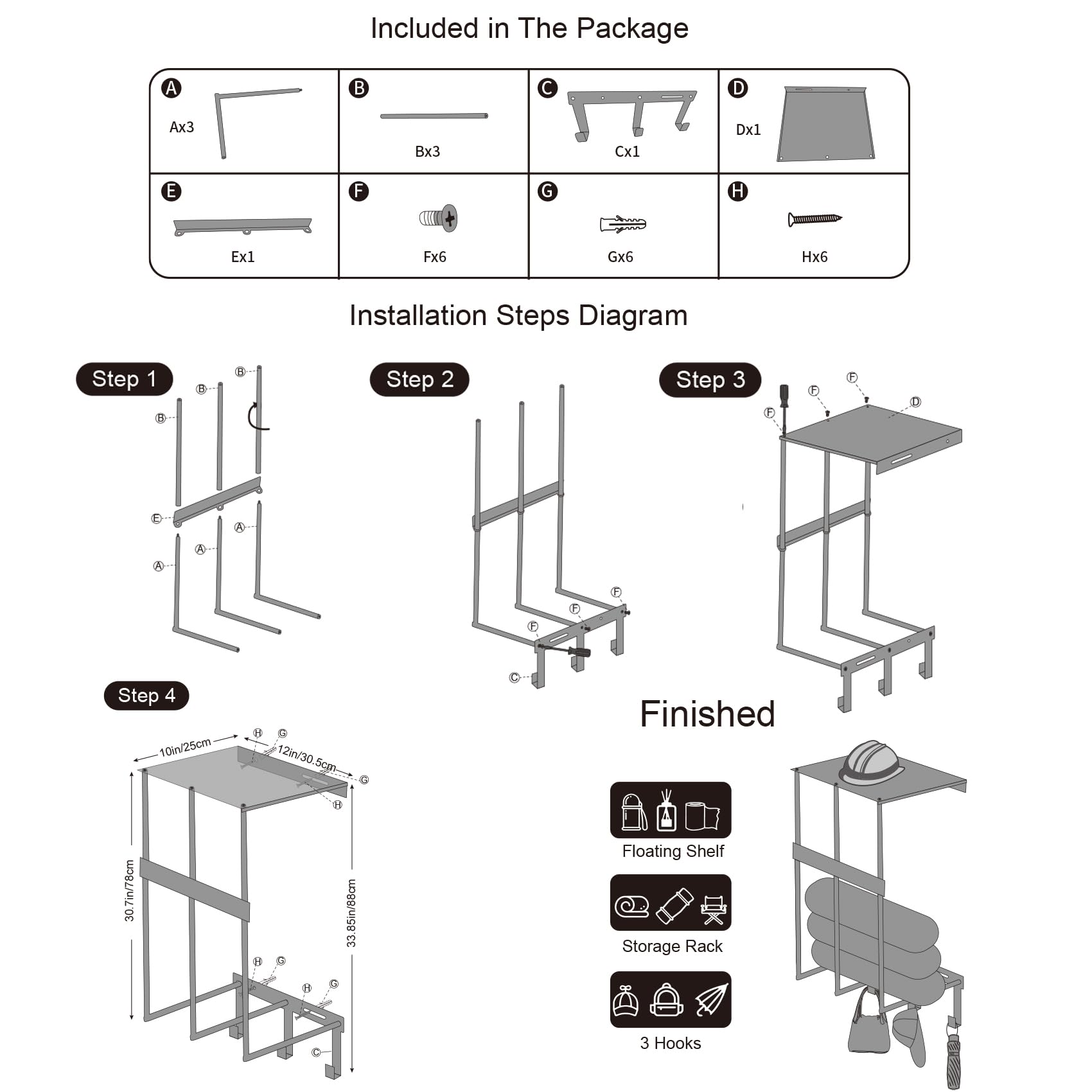 Heavy Duty Metal Camping Chair Wall Mount Storage Rack with 3 Hooks - Garage Organization Solution for Camping Chairs, Beach Chairs & Umbrellas - Space Saving Wall Shelves for Garage, Basement, Shed or Outdoor Storage