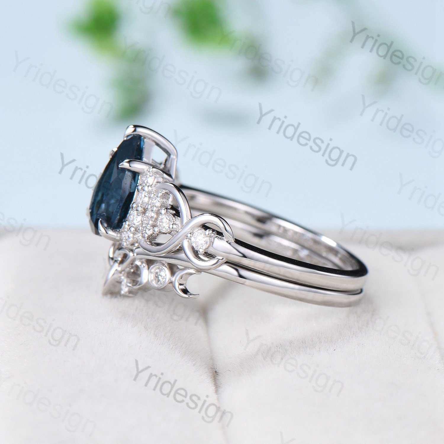 Celtic Love London Blue Topaz Engagement Ring Set – Pear Shaped Topaz & Diamond Wedding Ring – Norse Viking Cluster Moissanite Knot Bridal Jewelry for Women | Perfect for Weddings, Anniversaries & Romantic Gifts