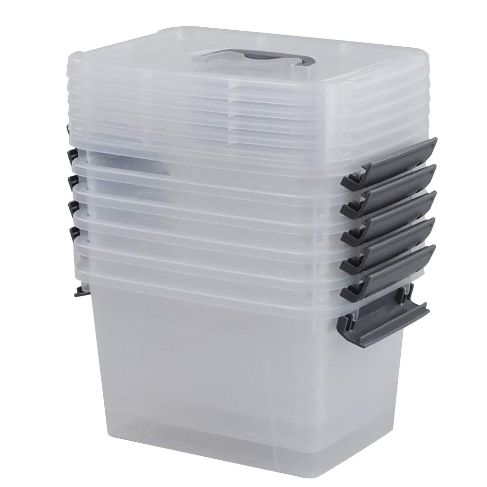 Bringer 6-Pack 5L Clear Plastic Storage Box with Latch, Small Organizer Bins for Home, Office, Craft Supplies & Toy Organization