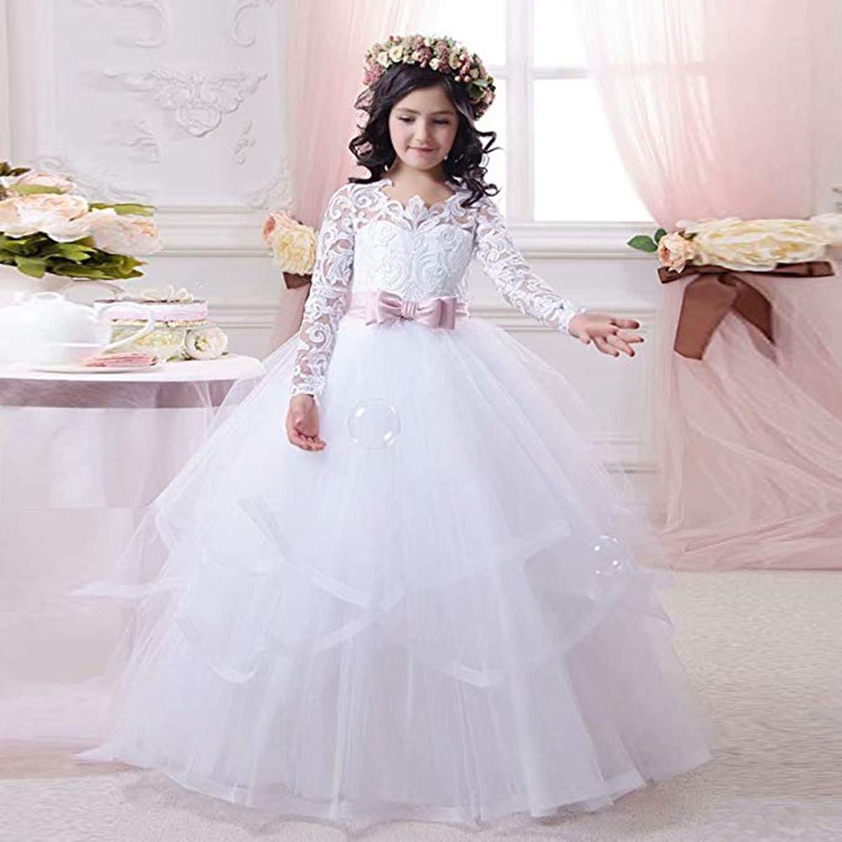 First Communion Dresses for Girls - Elegant Lace Flower Girl Dresses for Wedding, Baptism & Special Occasions | Perfect for Church Ceremonies, Christenings & Formal Events