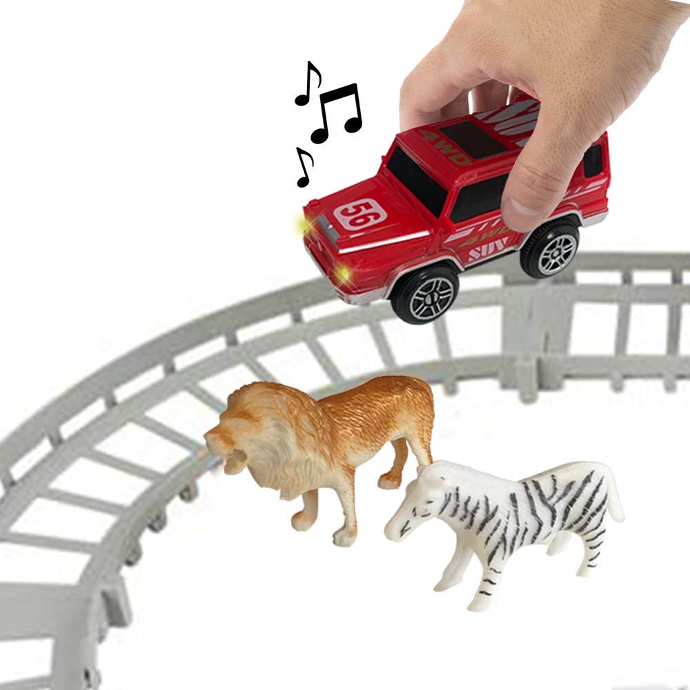 **ArtCreativity Battery-Powered SUV Adventure Playset for Kids - 3 Animal Figurines, 10 Tracks, Safari Car with Lights & Sounds - Perfect Gift for Boys & Girls - Ideal for Indoor & Outdoor Play, Birthday Gifts, and Safari-Themed Adventures**