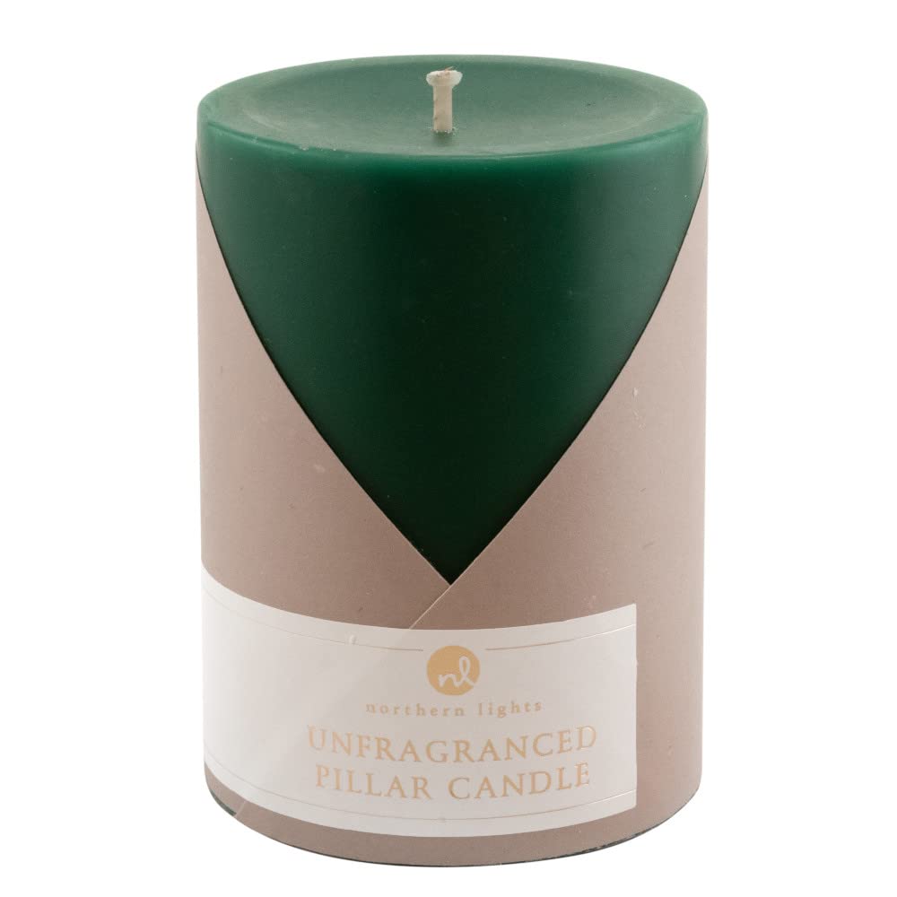 Northern Lights Candles 43107 Unscented Pillar Candle - 3x4 Inches, Hunter Green - Perfect for Meditation, Spa Relaxation & Home Decor
