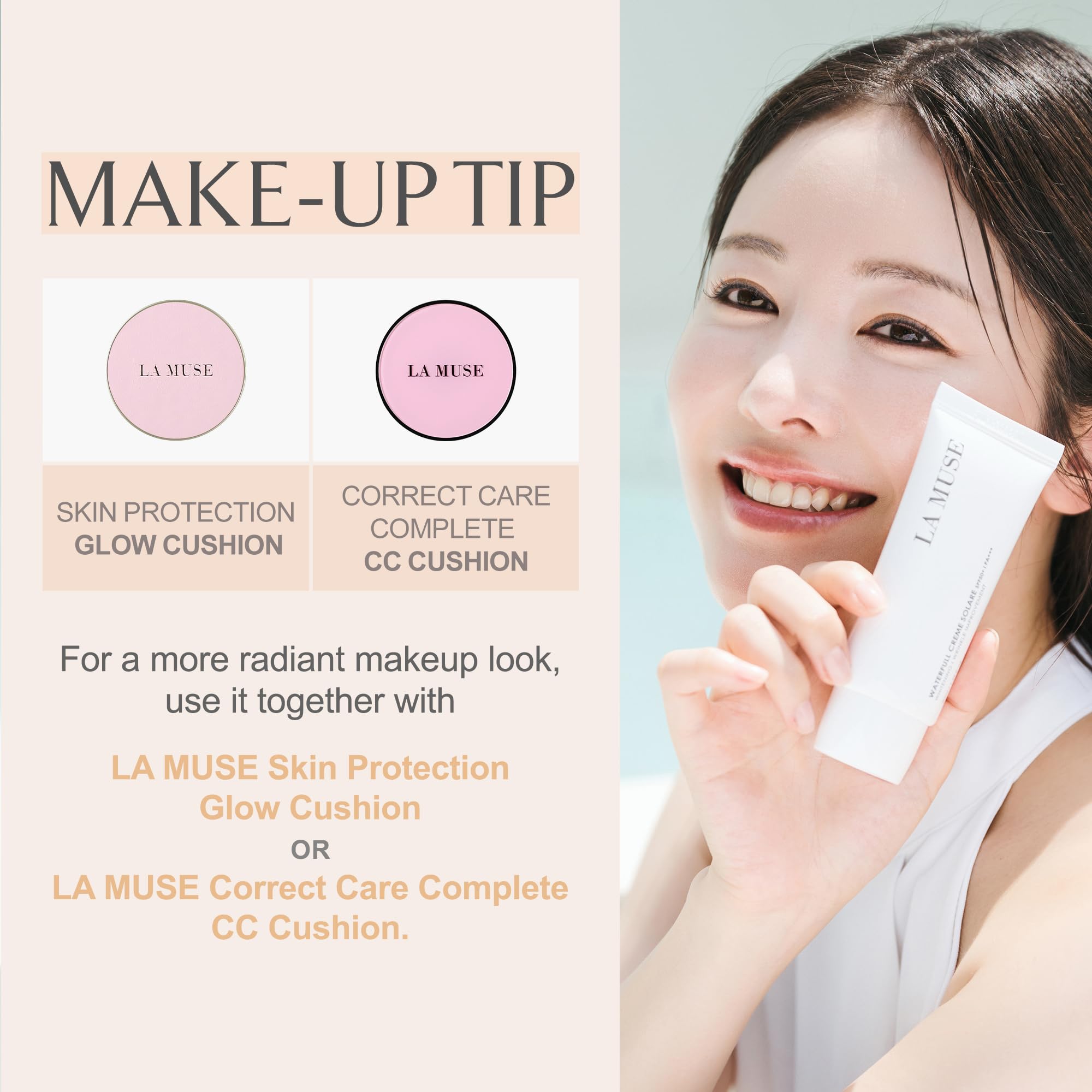 LA MUSE Waterfull Crème Solare SPF 30 - 1.69 fl oz Natural Tone-Up Sunscreen | Hydrating Glow Moisturizer for All Skin Tones | Non-Greasy, Dewy Finish | Daily UV Protection & Skin Brightening | Perfect for Beach Days & Summer Outdoor Activities