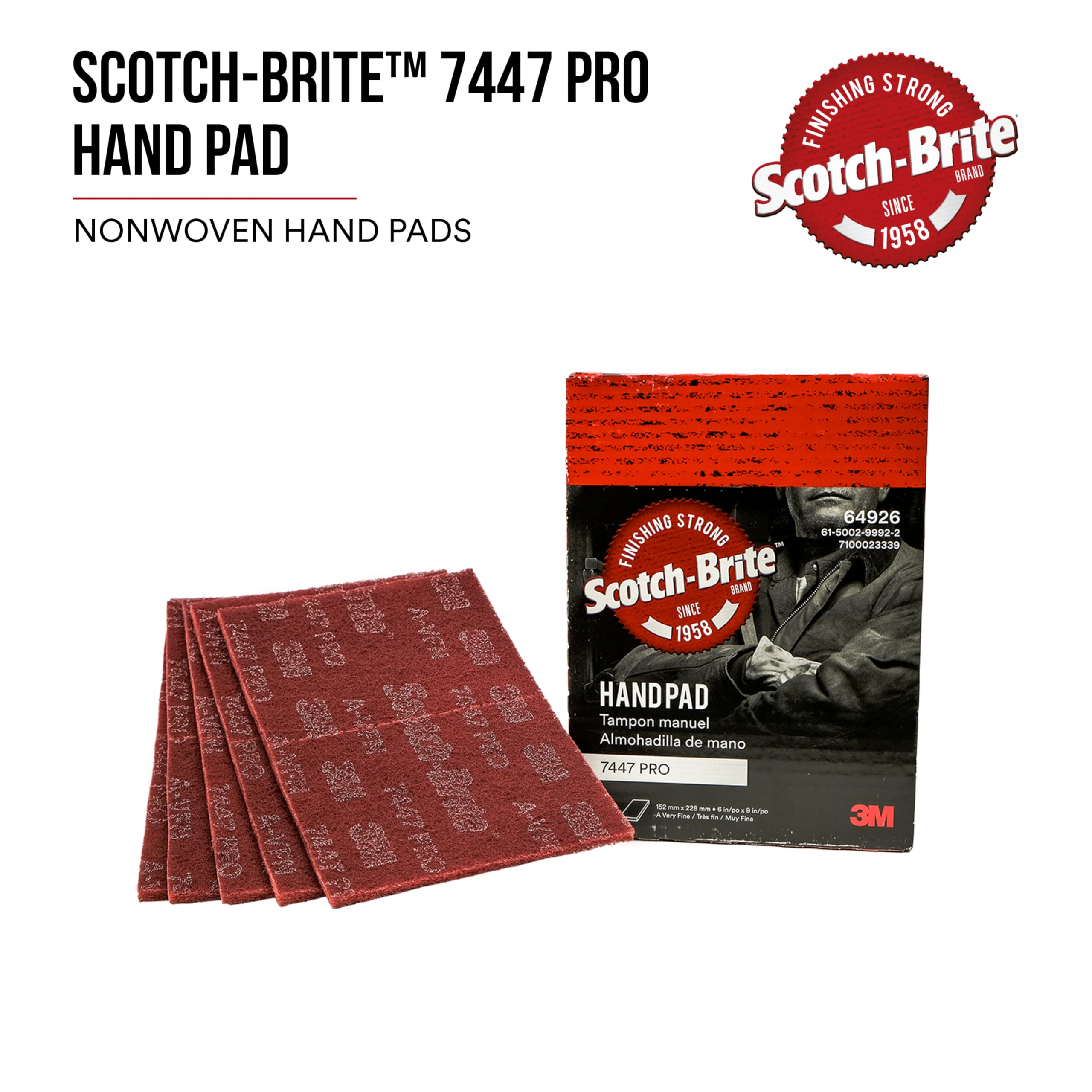 3M Scotch-Brite 7447B Pro Hand Pad - 60-Pack Fine Grade 6