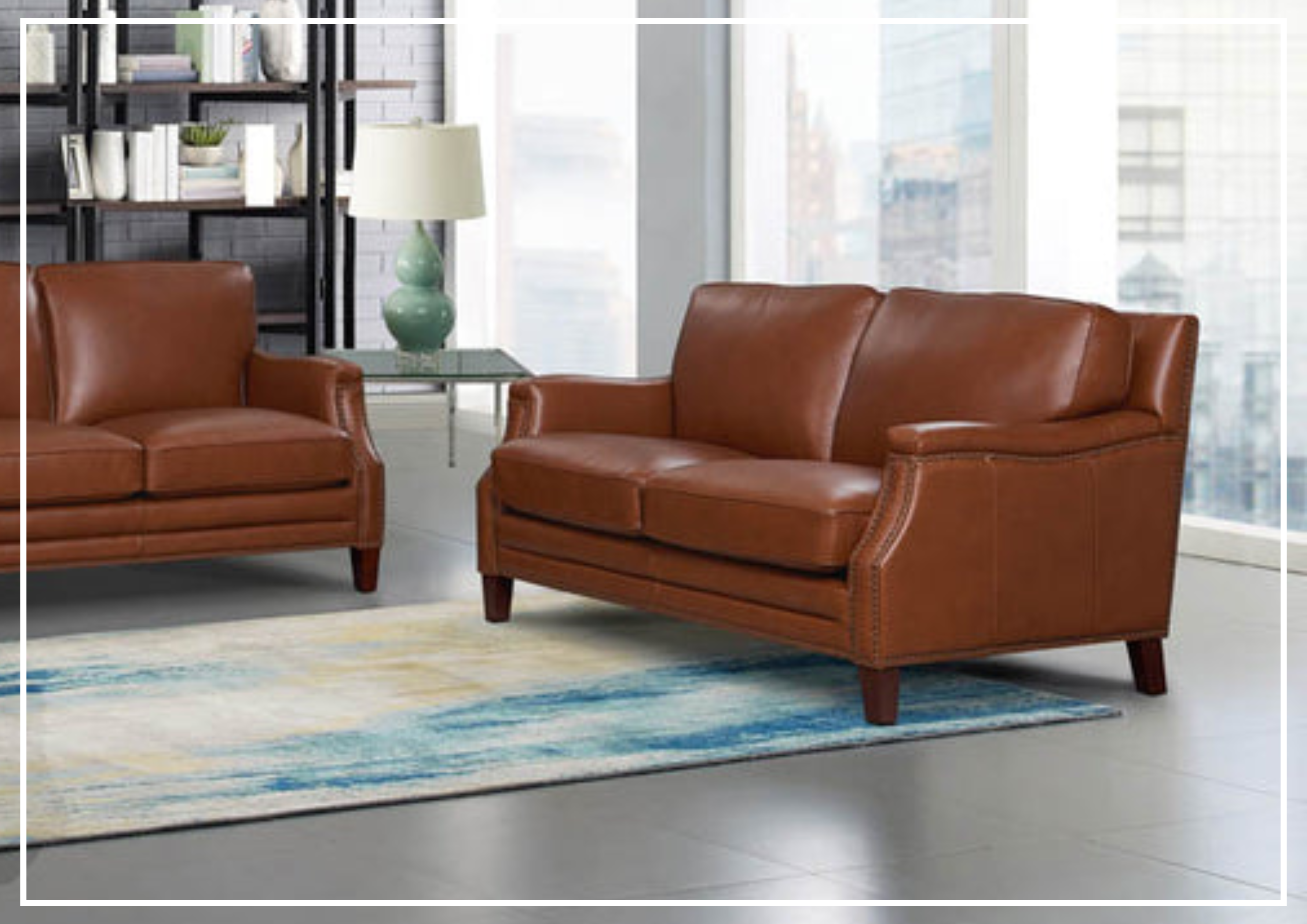 Hydeline Camano Stationary Brown Premium Leather Loveseat Sofa - Genuine Leather 2-Seater Couch for Living Room, Office & Lounge Areas - Perfect for Small Spaces, Apartments and Cozy Home Decor