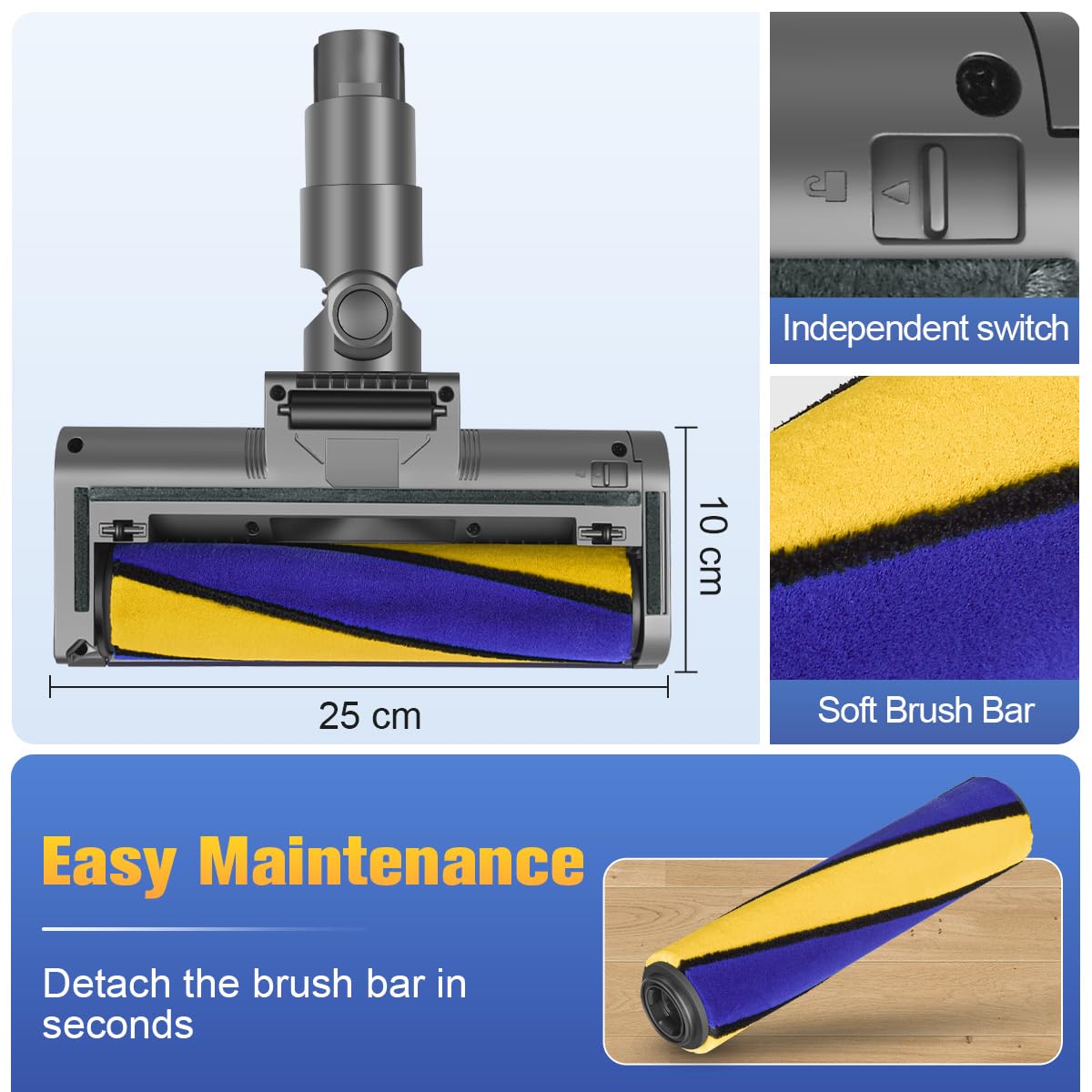 FUNTECK LED Soft Roller Clean Head - Compatible with Dyson V12 Detect Slim Vacuum, Green Light Hard Floor Attachment for Dust & Debris Detection | Perfect for Hardwood, Tile & Laminate Floors