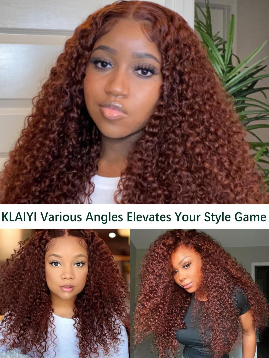 KLAIYI Bye Bye Knots Wig - Reddish Brown Curly 7x5 Invisible Knots Pre Cut HD Lace Front Human Hair Wig | Wear & Go Glueless Deep Curly Wave | Pre Plucked Bleached Knots 180% Density 16 Inch | Perfect for Daily Wear, Parties & Special Occasions