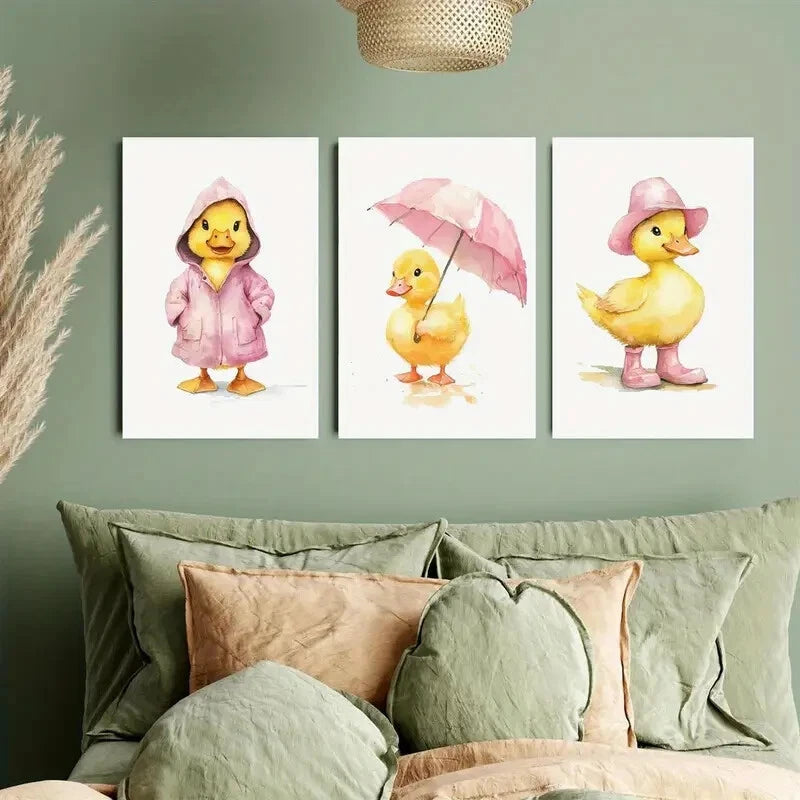 3pcs Duck with Umbrella Metal Wall Art - Ready to Hang Home Decor for Living Room, Bedroom & Office