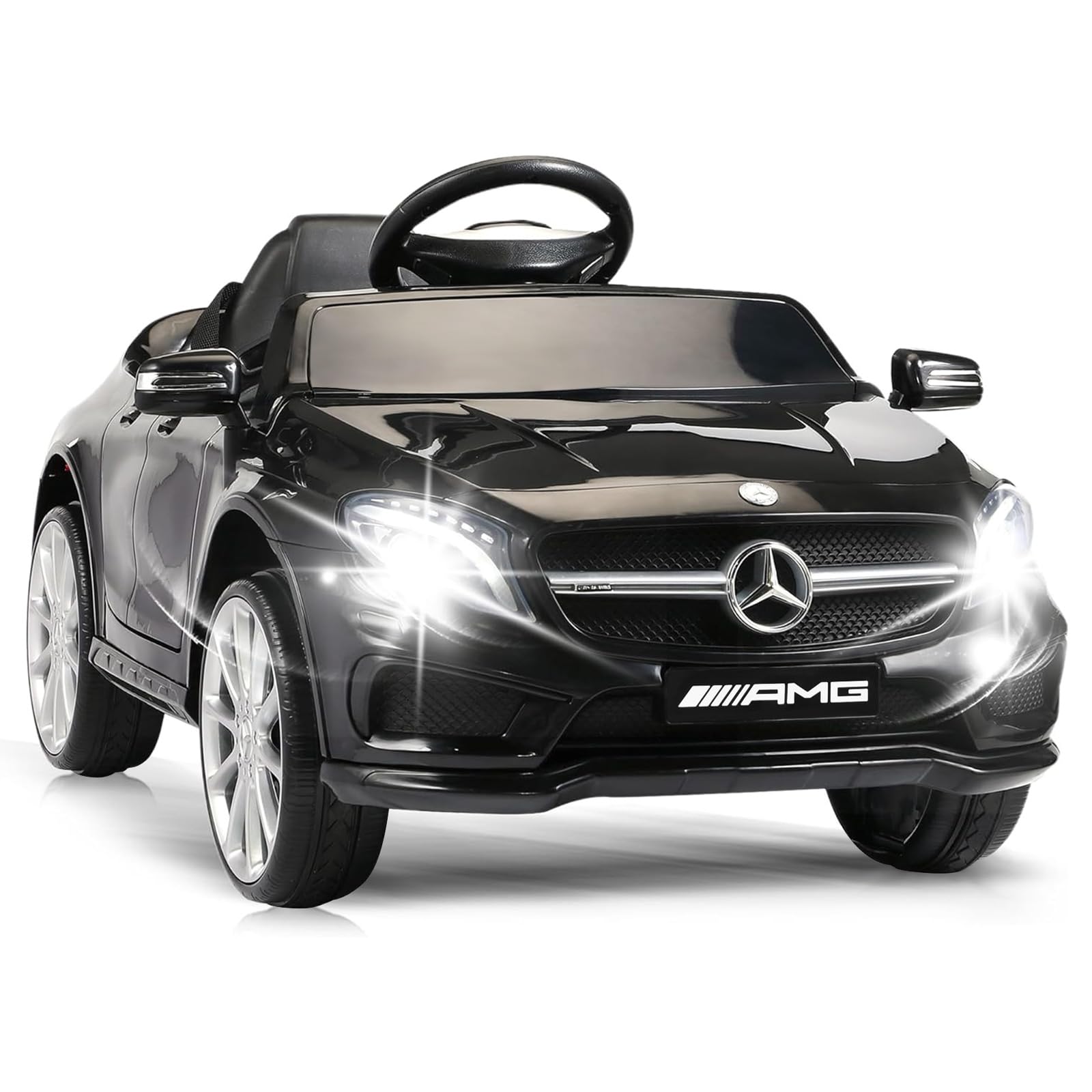 OLAKIDS 12V Licensed Mercedes Benz GLA45 Electric Ride On Car for Kids - Remote Control Battery Powered Toy with Music, USB, MP3, 2 Speeds, Wheels Suspension & LED Lights - Perfect for Indoor & Outdoor Play (Black)
