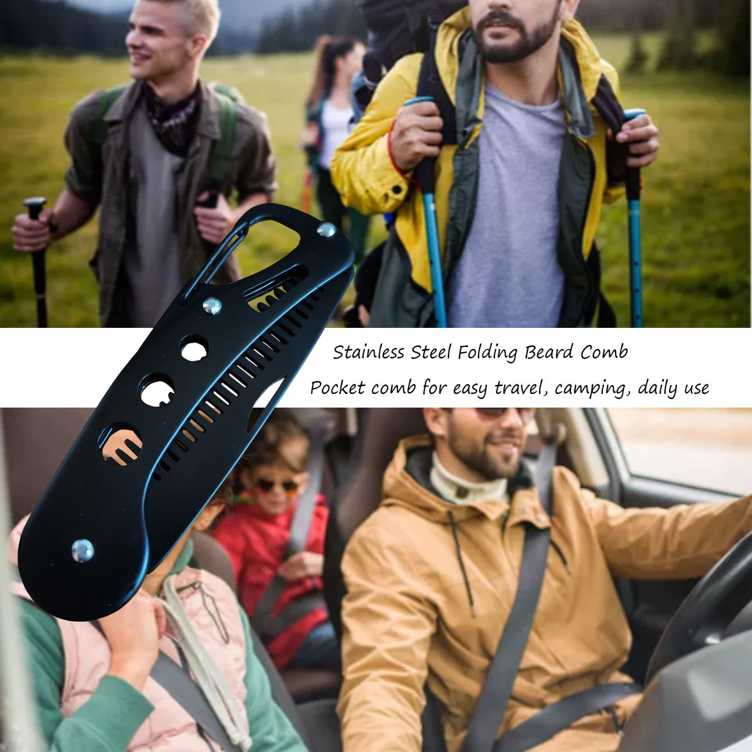 Stainless Steel Folding Beard Comb for Men - Portable Pocket & Wallet Size Travel Comb - Perfect for Grooming, Travel, and On-the-Go Styling