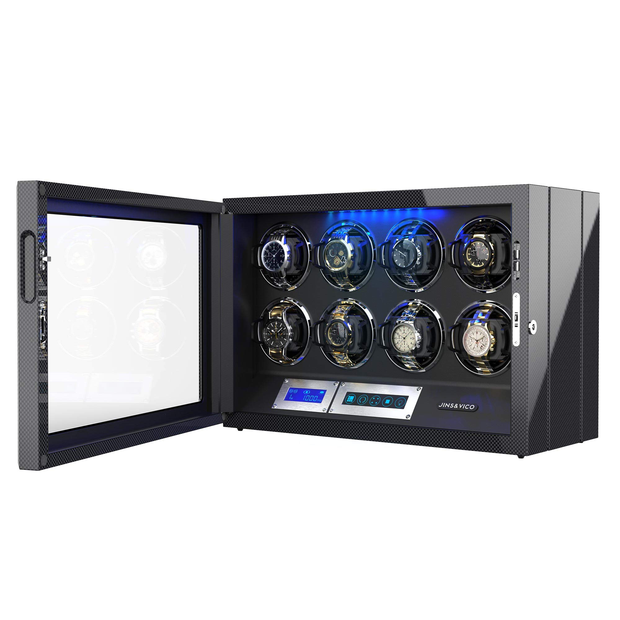 Premium Watch Winder with Adjustable [Upgraded] Watch Pillows - 8 Winding Spaces for Automatic Watches, Built-in LED Illumination - Perfect for Watch Collectors & Luxury Watch Storage