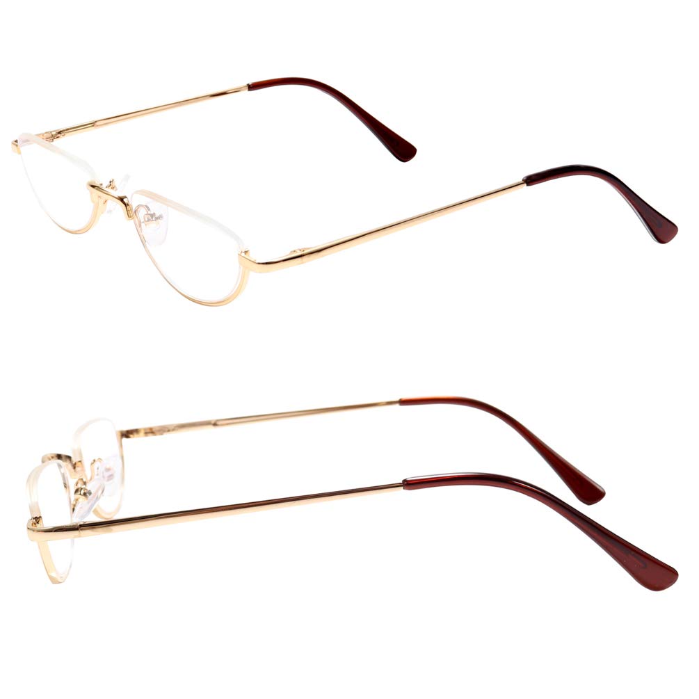 2 Pack Vintage Metal Half Moon Reading Glasses for Women & Men - Slim Half Frame Lens Readers - Perfect for Reading, Crafts & Close Work