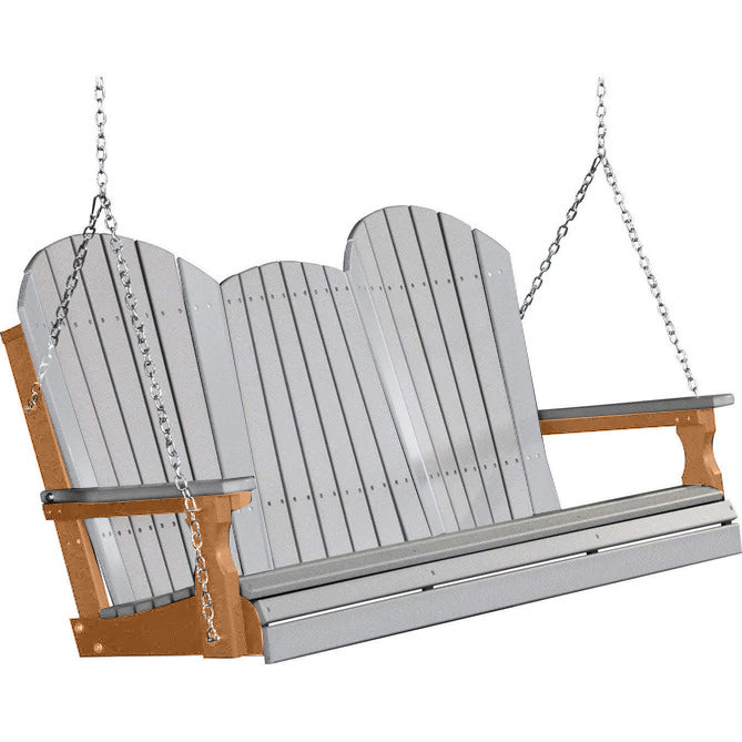 LuxCraft 5ft Dove Gray Adirondack Porch Swing - Recycled Plastic Outdoor Furniture for Patio, Garden & Backyard Relaxation