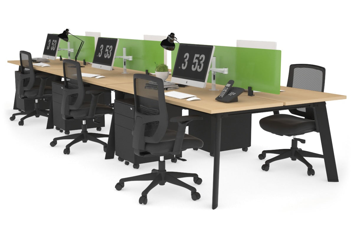 6-Person Workstation with Black Frame - 1400L x 700W Office Desk for Team Collaboration & Open Workspaces