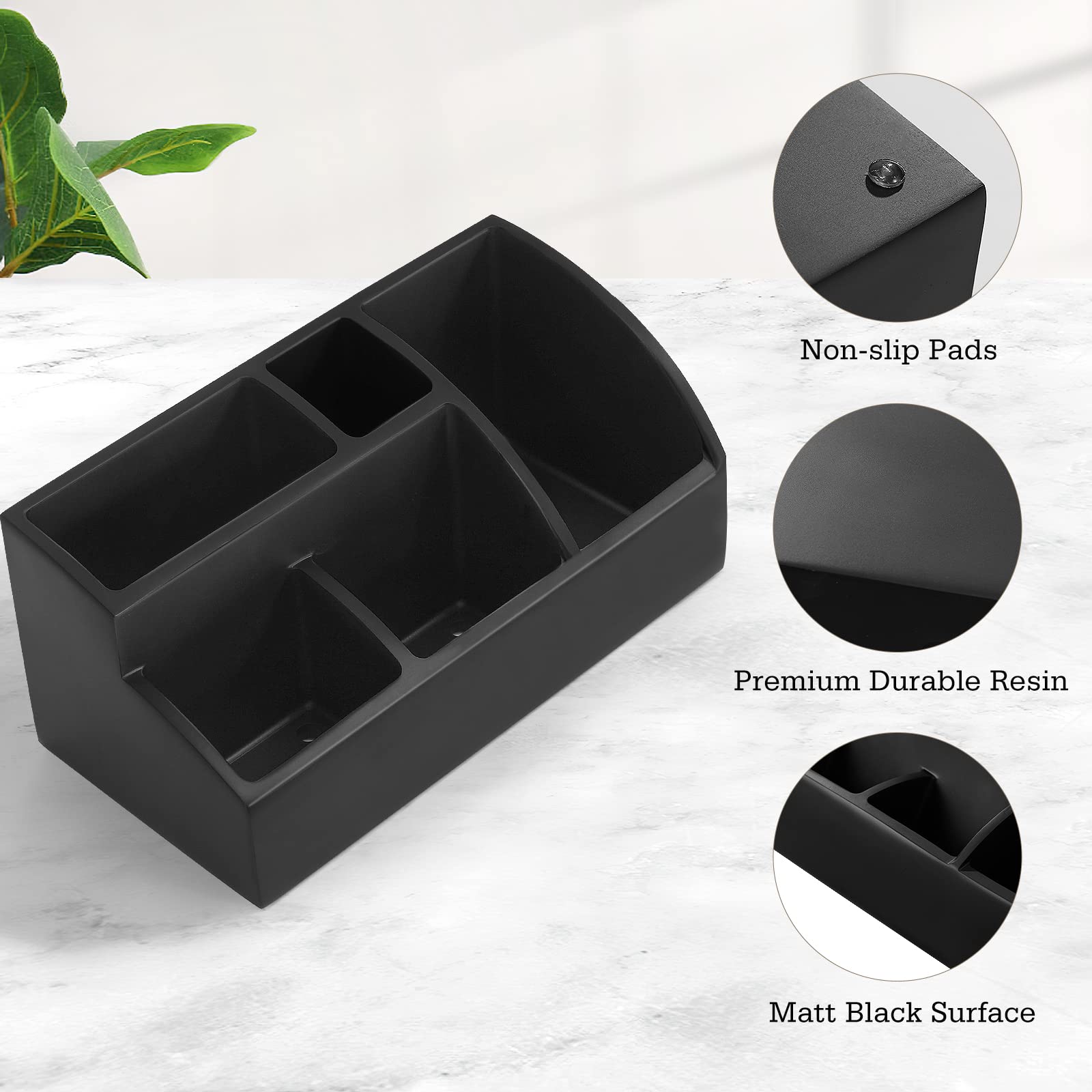Luxspire 5-Slot Toothbrush Holder & Bathroom Counter Organizer - Marble Bathroom Storage for Toothbrush, Toothpaste & Essentials - Matte Black - Perfect for Vanity, Sink & Countertop Organization
