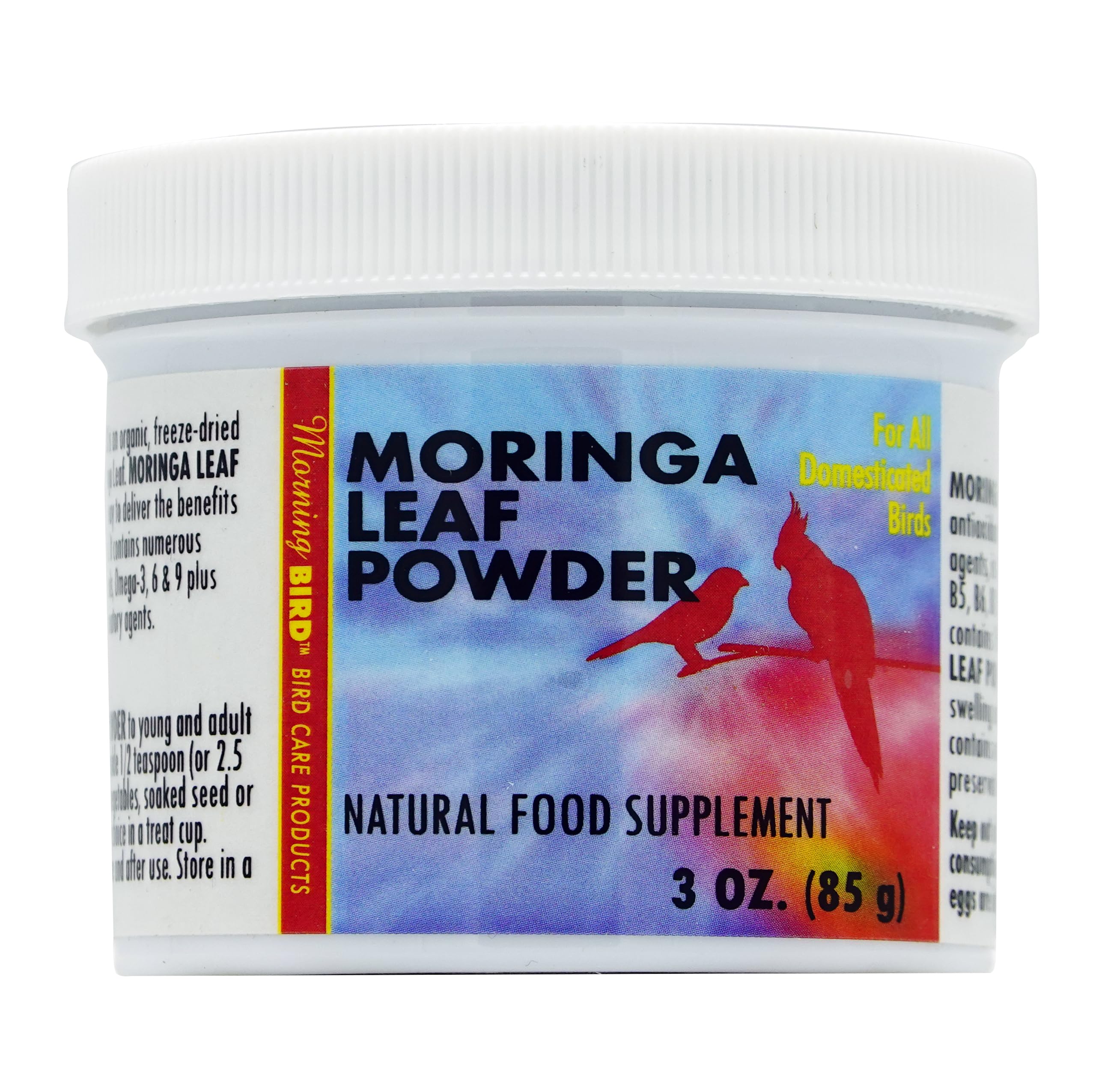 Organic Morning Bird Moringa Leaf Powder for Parrots & Birds - 3oz | Nutrient-Rich Superfood Supplement for Feather Health & Immunity Boost - Perfect for Bird Treats, Mixing in Feed or Sprinkling on Fruits