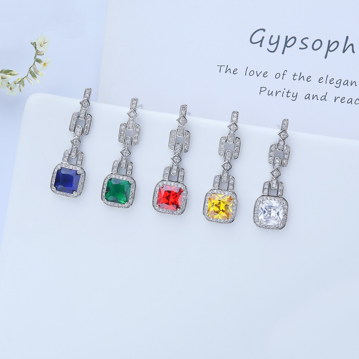 Cubic Zirconia CZ Square Dangle Earrings for Women - Wedding, Bridal, Birthday Party Jewelry - Elegant Crystal Drop Earrings for Special Occasions