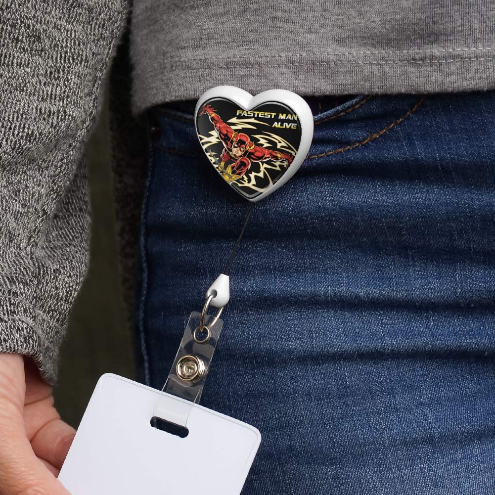 The Flash Fastest Man Alive Heart Lanyard - Retractable Reel Badge ID Card Holder for Work, School & Comic Conventions | DC Comics Superhero Accessories