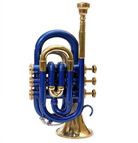 Best 3-Valve Blue Pocket Trumpet with Hard Case & Mouthpiece - Compact Brass Instrument for Travel, Practice & Jazz Performances