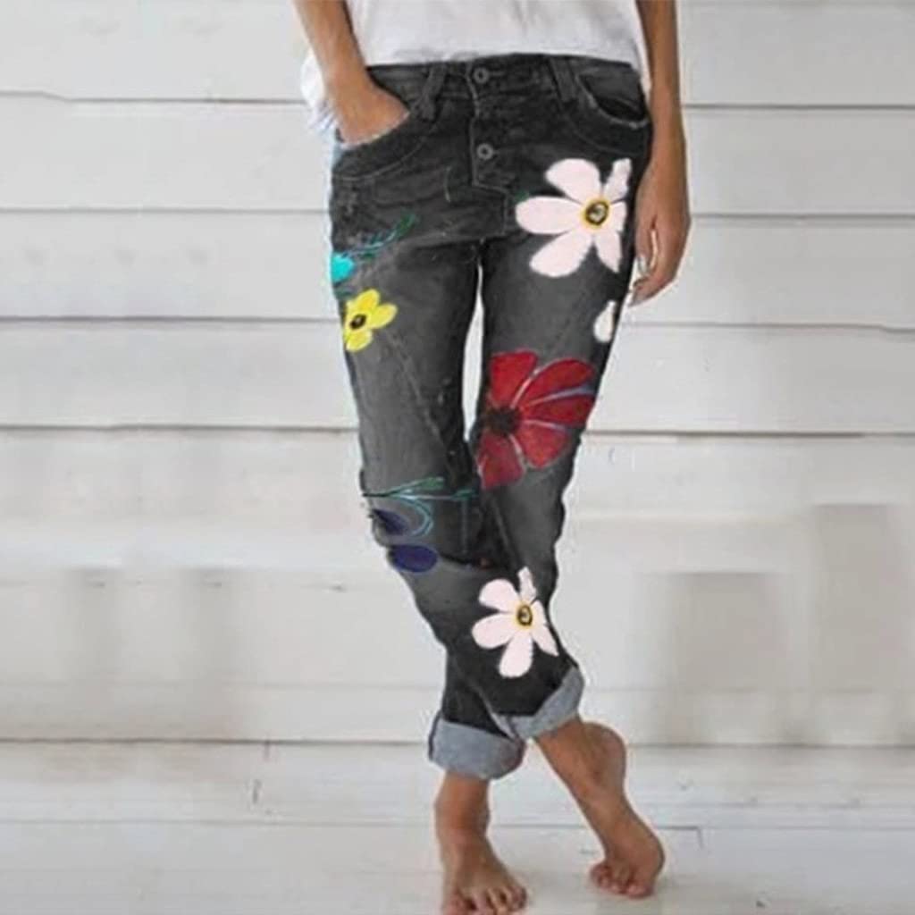 Plus Size Women's Fashion Jeans - Mid Waist Bleached Button Fly Pencil Pants with Trendy Print Pattern (Color: B, Size: 3XL) | Street Style Outfit for Casual Wear, Office & Night Out
