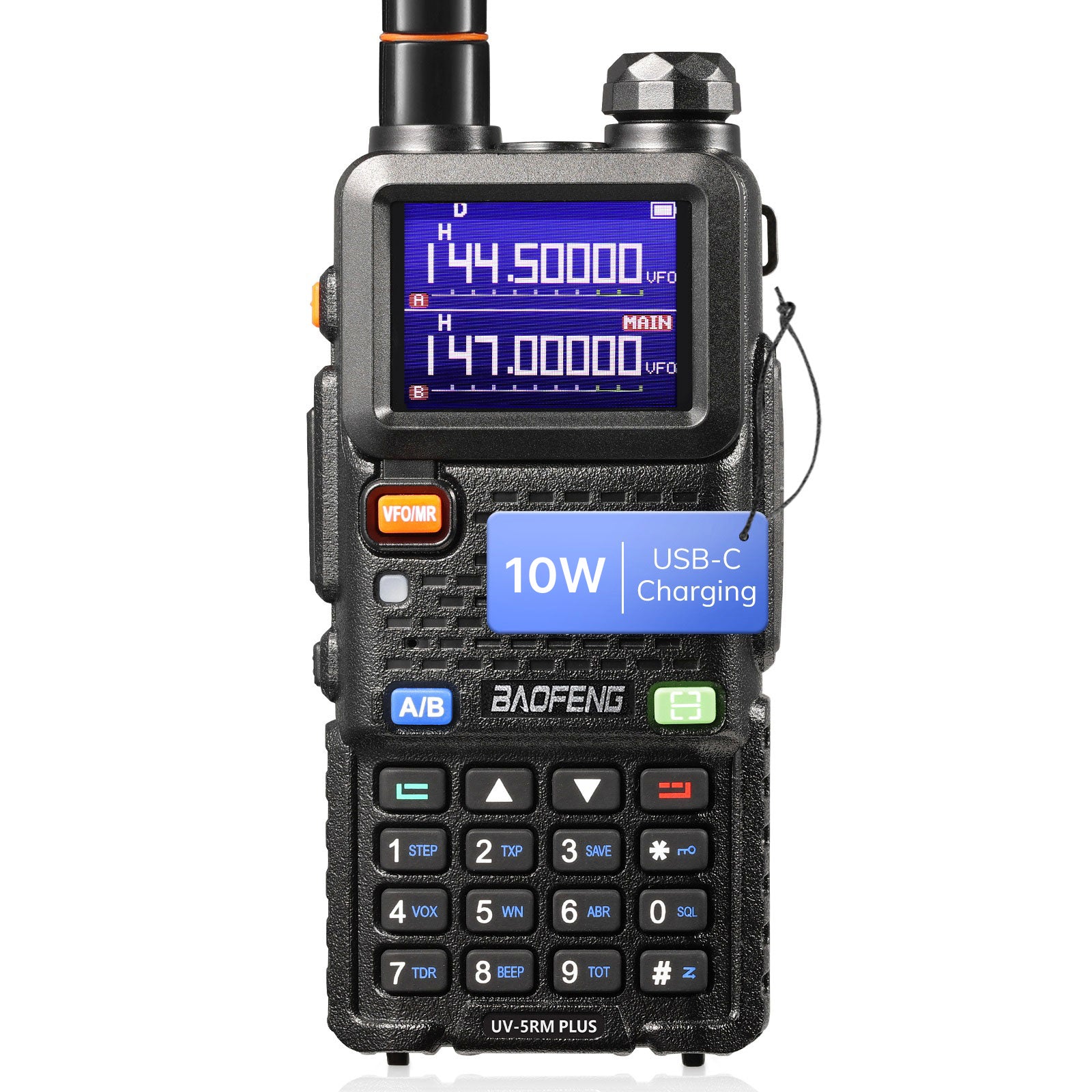 Baofeng UV-5RM Plus Dual Band Two Way Radio | 10W High Power | Airband & NOAA Weather Alert | 2500mAh Long Battery Life | USB-C Fast Charging | CHIRP Programming Compatible | for Outdoor Adventures, Emergency Preparedness & Ham Radio Enthusiasts