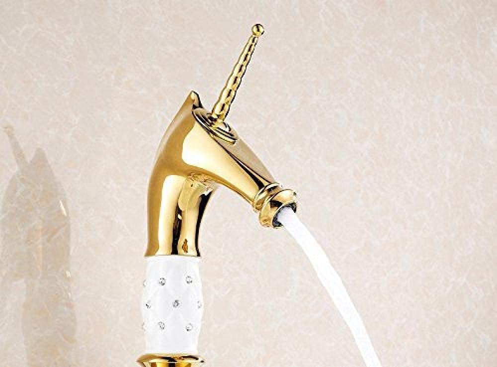 Modern Brass Gold-Plated Basin Mixer Tap - Hot & Cold Water Copper Faucet with Diamond Design for Bathroom & Kitchen Sink - Elegant & Durable Fixture for Home & Commercial Use