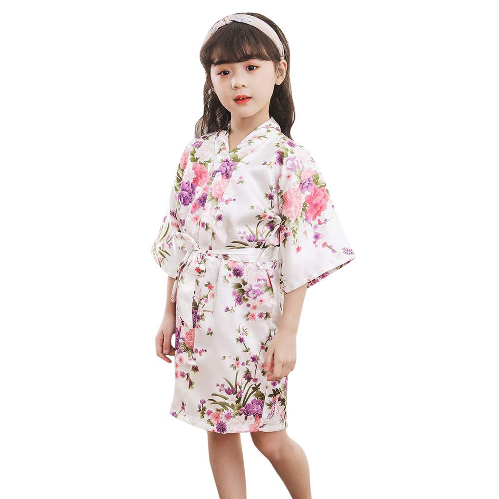 Floral Silk Satin Kimono Robe for Toddler Girls - Soft Baby Bathrobe & Sleepwear Outfit - Perfect for Spa Day, Bedtime & Photoshoots