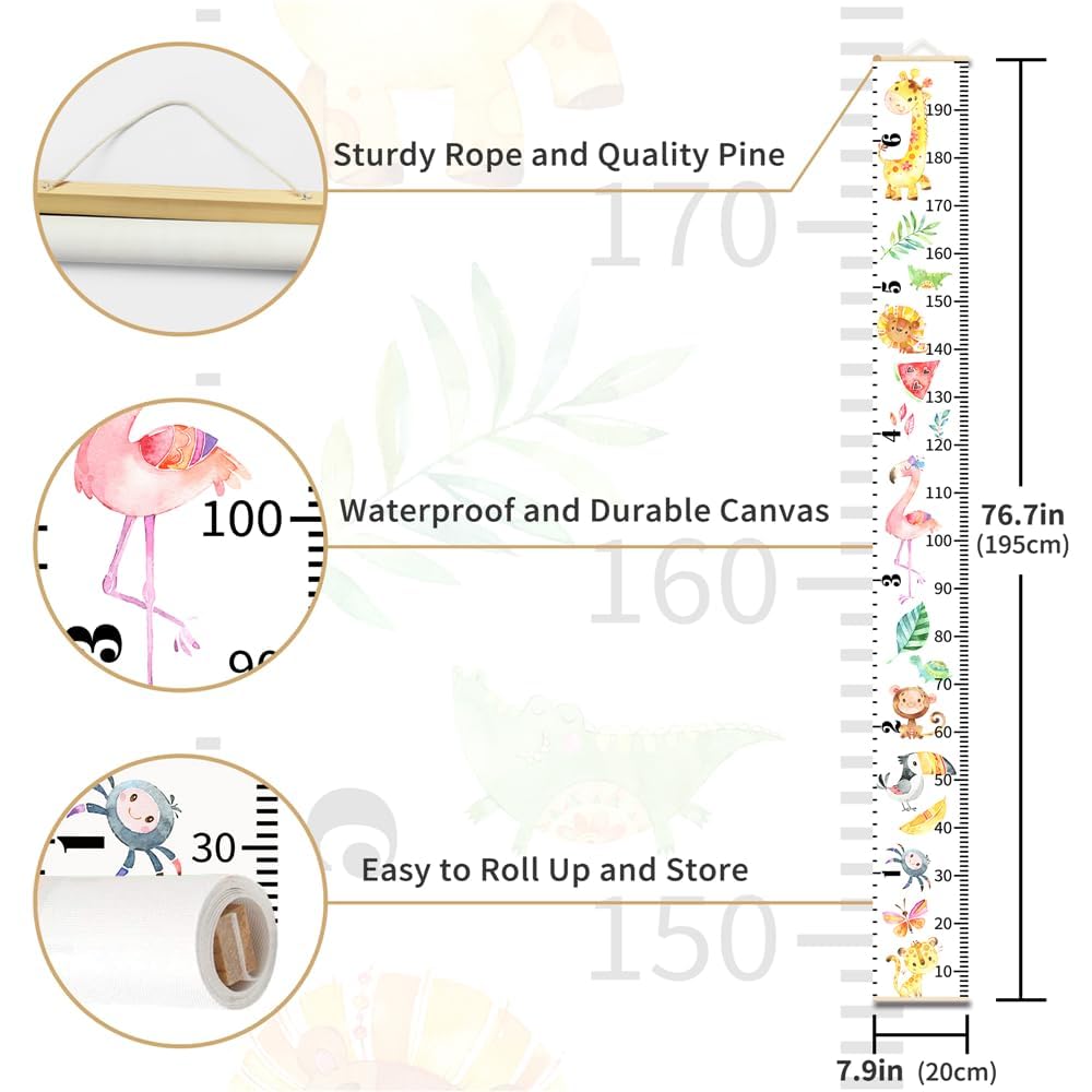 Moon Rabbit Baby Height Growth Chart - Canvas Wall Ruler for Kids, Toddlers & Nursery Decor | Removable Measuring Tool for Boys & Girls | Perfect for Bedroom, Playroom & Baby Shower Gifts (Black Wood)