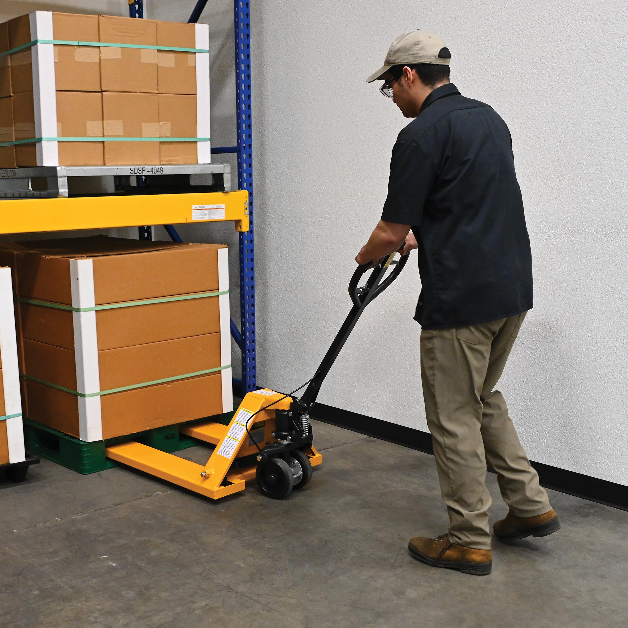 Vestil PM5-2748-DMHB Electric Pallet Jack with Dead Man Hand Brake - 5500 lb Capacity, 48
