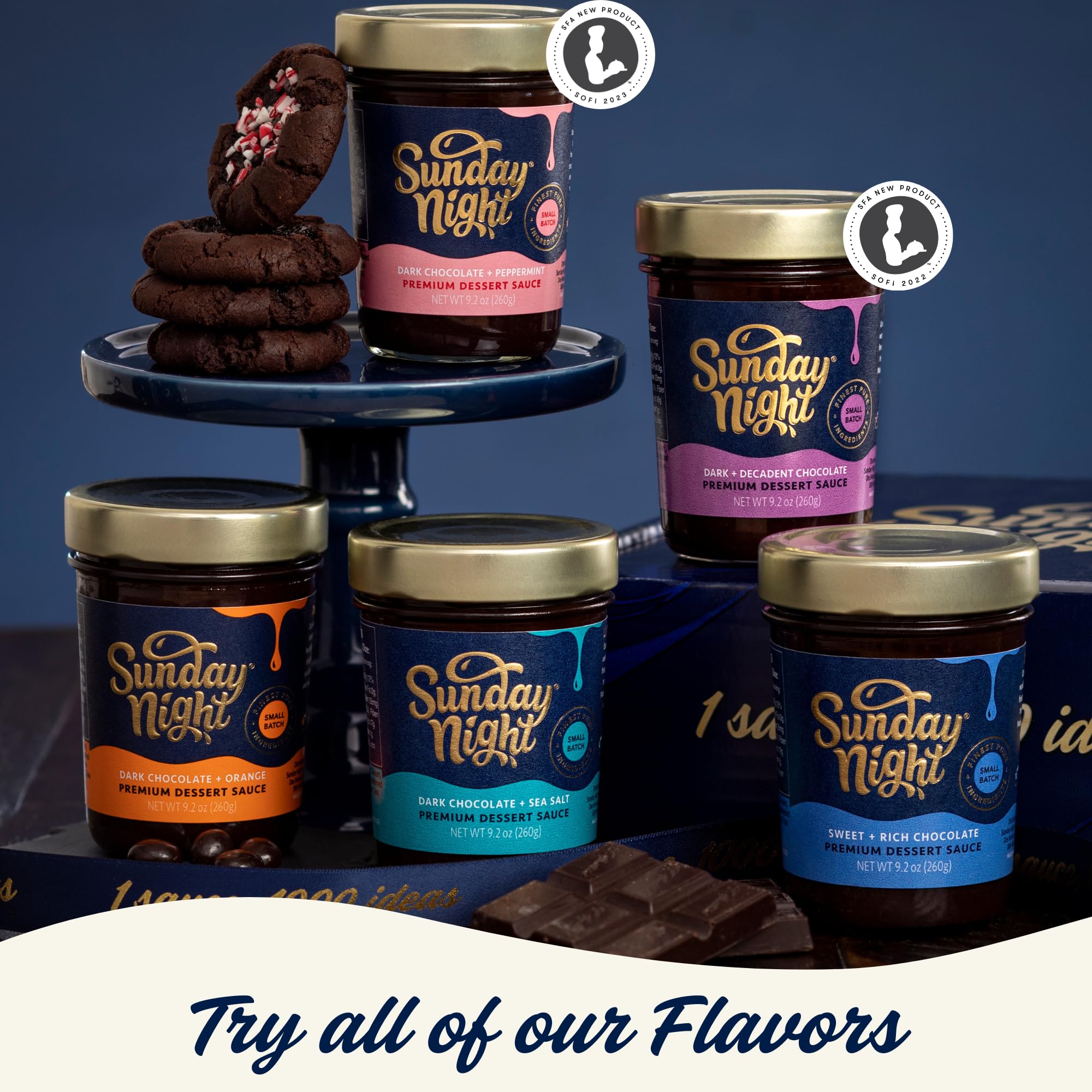 Sunday Night Founder’s Reserve Premium Chocolate Sauce - Rich Sweet Brownie Flavor with Vanilla & Caramel, Homemade Hot Fudge Topping, No Artificial Preservatives, 9 oz - Perfect for Ice Cream, Desserts, and Baking