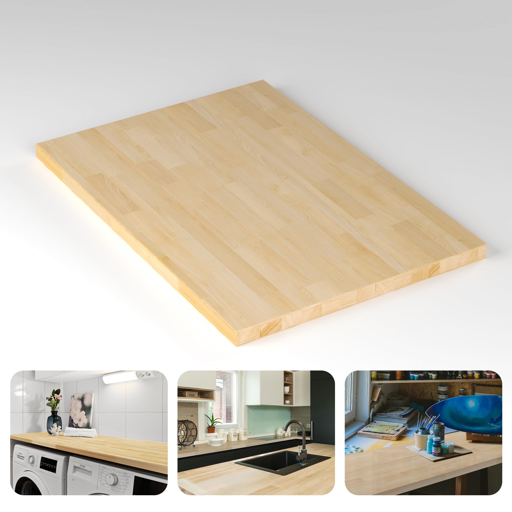 Premium Butcher Block Countertop - Solid Birch Hardwood Kitchen Island Top, Laundry Room Counter, Dining Table Surface - Unfinished 1.5