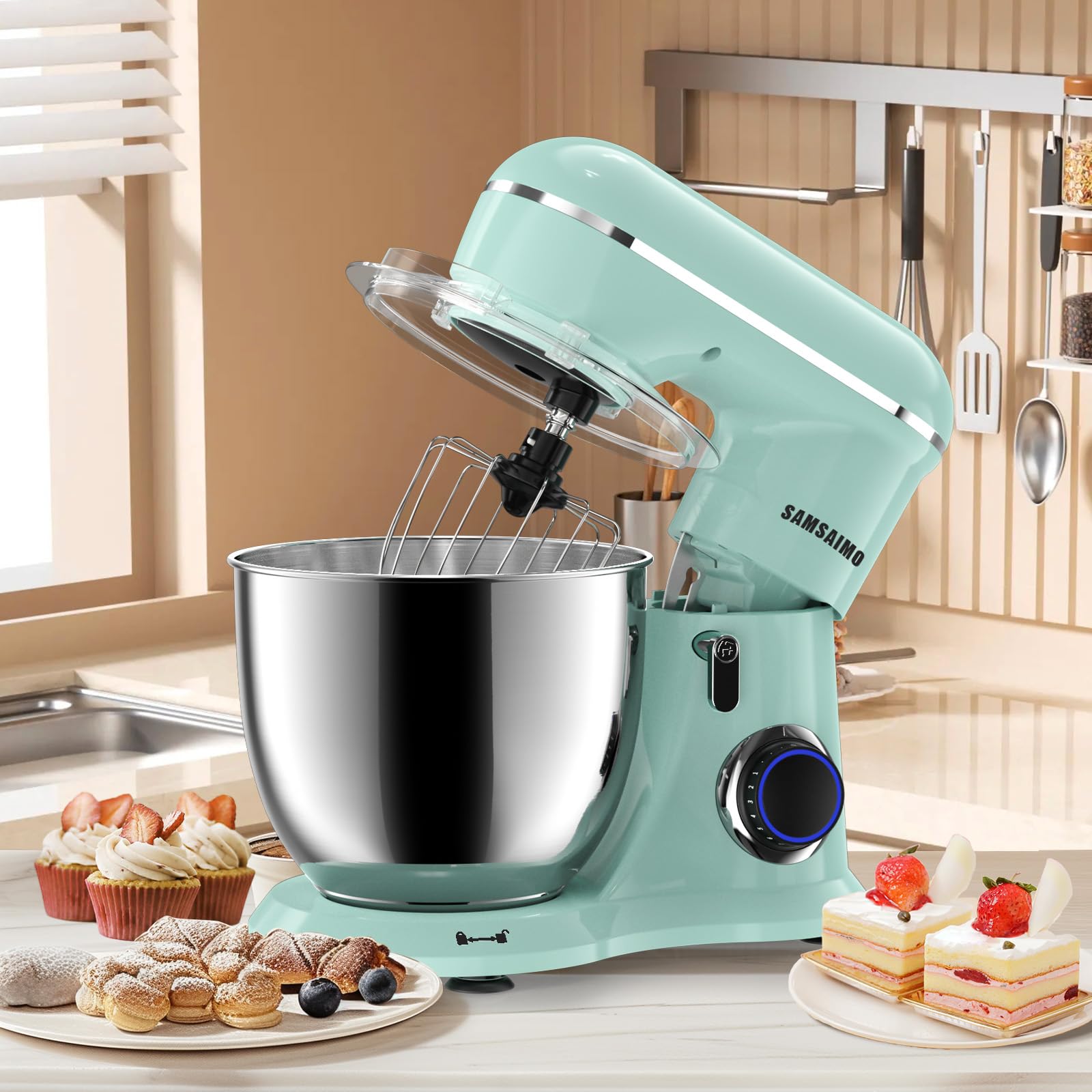 **660W 10-Speed 3-in-1 Electric Stand Mixer with Pulse Button, 6.5QT Bowl, Dough Hook, Beater & Whisk – Perfect for Baking, Whipping & Kneading – Ideal for Home Bakers & Cooking Enthusiasts (Agave Green)**