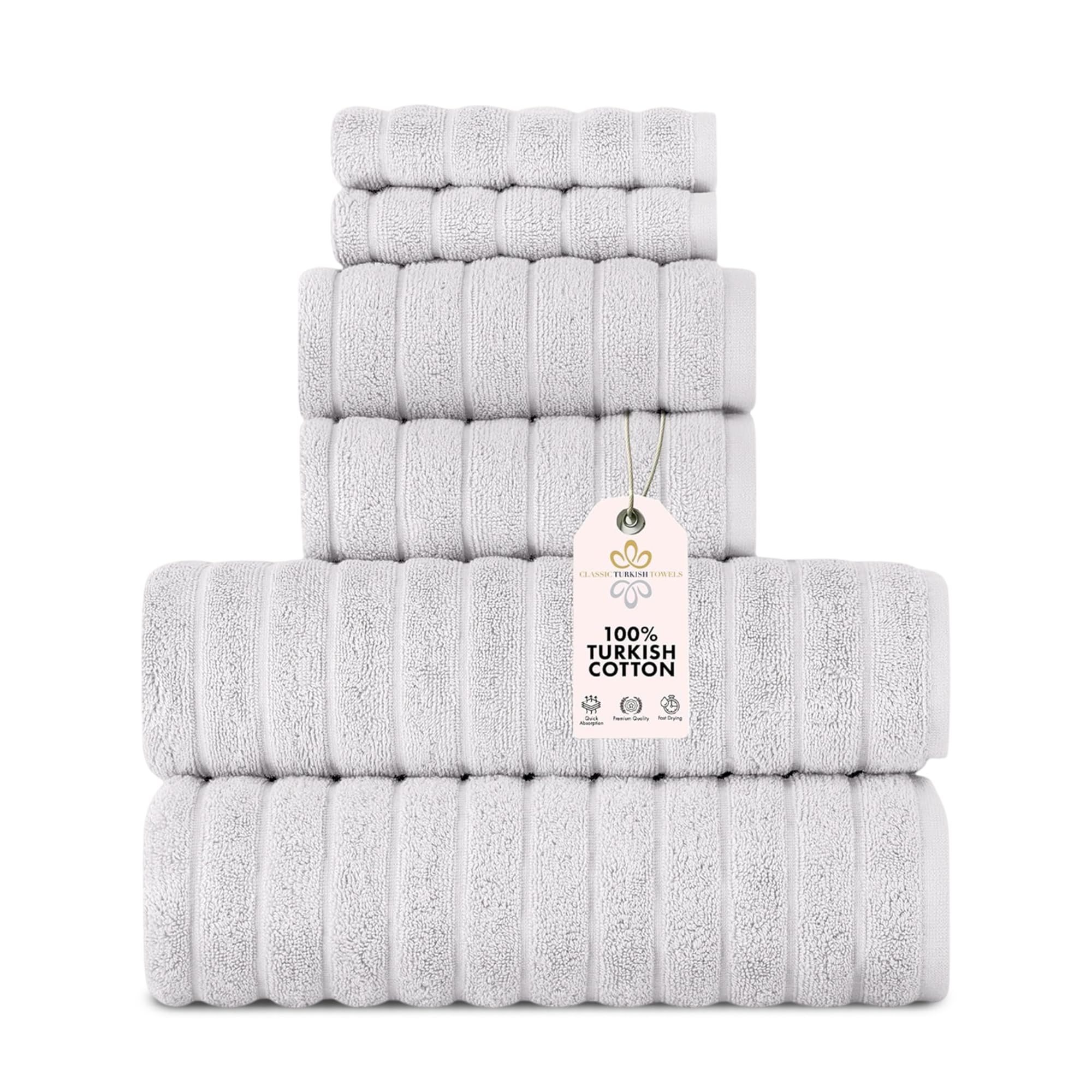 Premium 6-Piece Turkish Cotton Bath Towel Set - Ultra Absorbent, Quick Dry, Heavy Duty - Includes 2 Fingertip Towels (Mist Grey) - Perfect for Spa, Beach, and Luxury Bathroom Decor