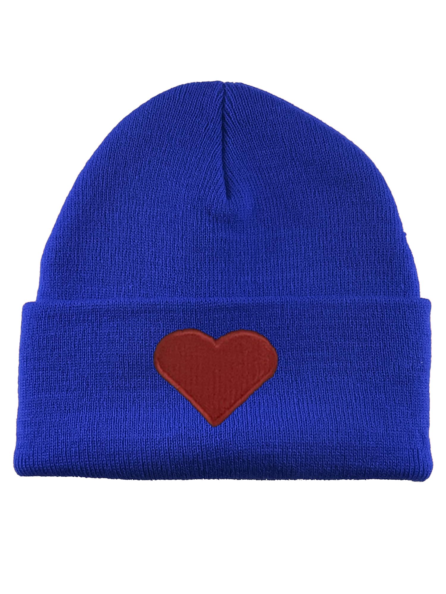 Gravity Trading Red Heart Embroidery Cuffed Beanie - Royal Blue Winter Hat for Men & Women | Warm Knit Skull Cap for Cold Weather, Outdoor Activities, and Fashion Accessory