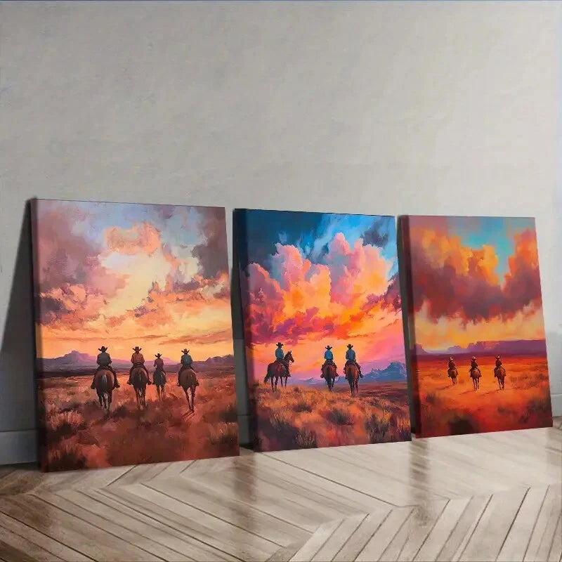 3-Piece Cowboy Wall Art Set - Framed Canvas Paintings 40x60cm - High Quality Australian Made Western Decor - Perfect for Living Room, Bedroom or Office Wall Decor