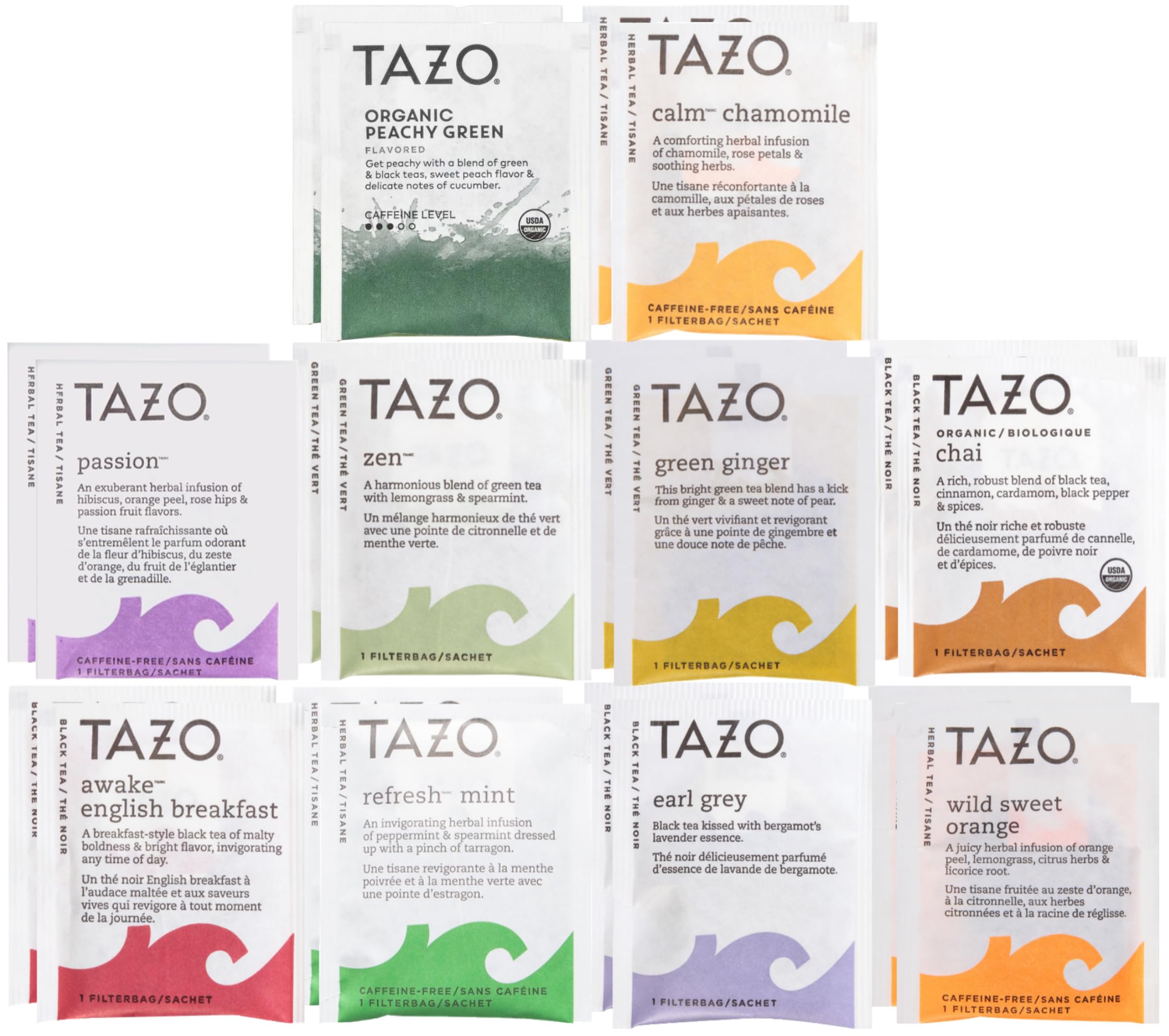 Tazo Tea Bags Sampler Gift Box - 10 Unique Flavors, 20 Count - Perfect for Tea Lovers, Office Break, or Relaxing at Home