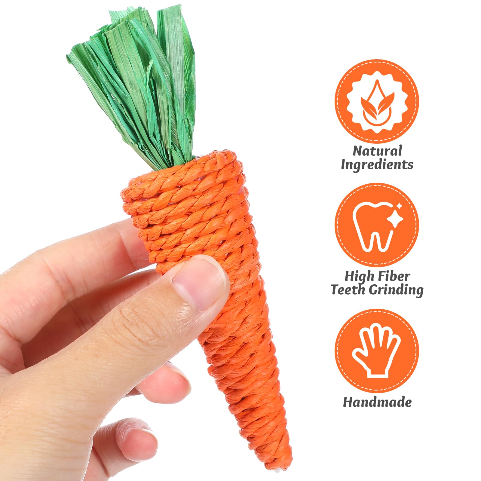 Didiseaon 6pcs Bunny Teething Toys - Carrot Rabbit Chew Toys for Small Animals, Guinea Pig, Hamster, Rat, Gerbils & Chinchilla - Safe Molar Gnawing Treats with Straw Grass for Dental Health and Stress Relief