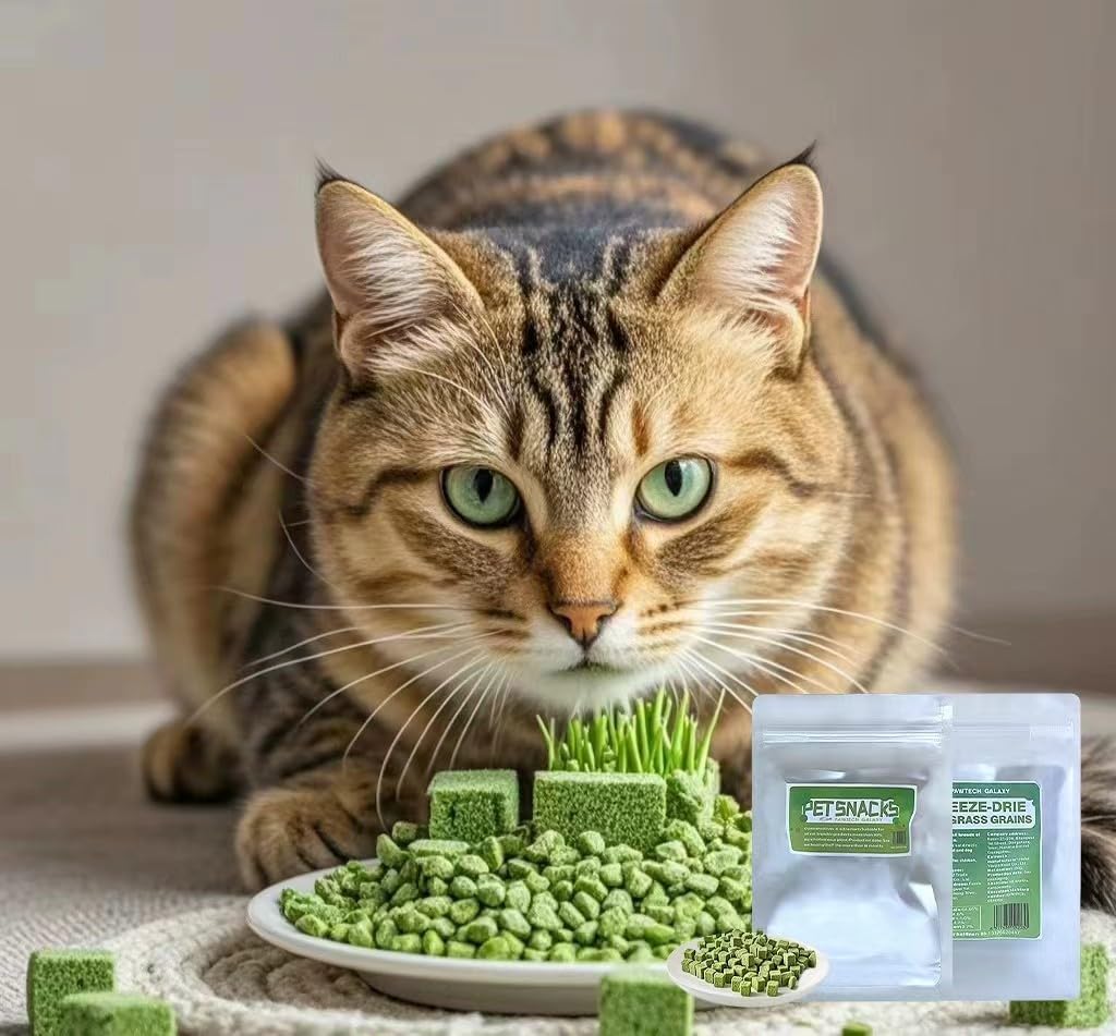 1.76oz Freeze-Dried Cat Grass Granules - 80% Pure Nutrient-Rich Cat Treats | Chicken-Free Healthy Snack for Indoor Cats | Promotes Digestion & Hairball Control - Perfect for Playtime & Training Rewards