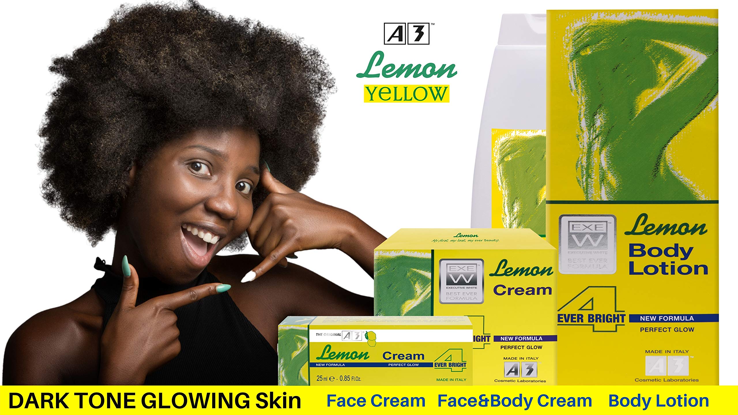 A3 Lemon Lotion 4Ever Bright - 400ml Skin Brightening & Moisturizing Cream for Face & Body - Lightens Dark Spots & Evens Skin Tone - Perfect for Daily Skincare Routine & Summer Skin Care
