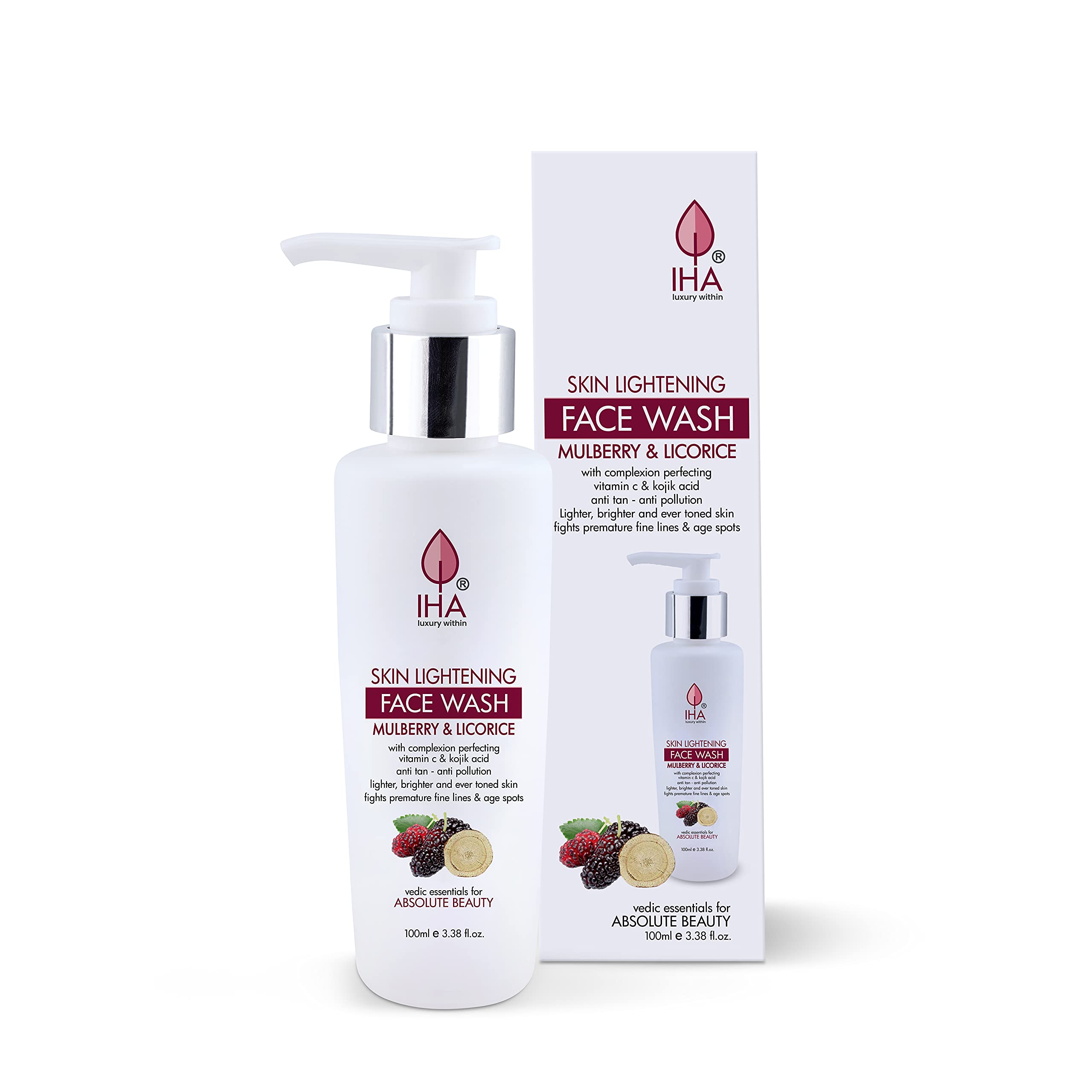 IHA Mulberry Herbal Face Wash - Moisturizing Anti-Aging Face Cleanser with Mulberry & Licorice for Skin Brightening | Gentle Daily Face Wash for Men & Women with Normal to Dry Skin | Perfect for Morning & Night Skincare Routine