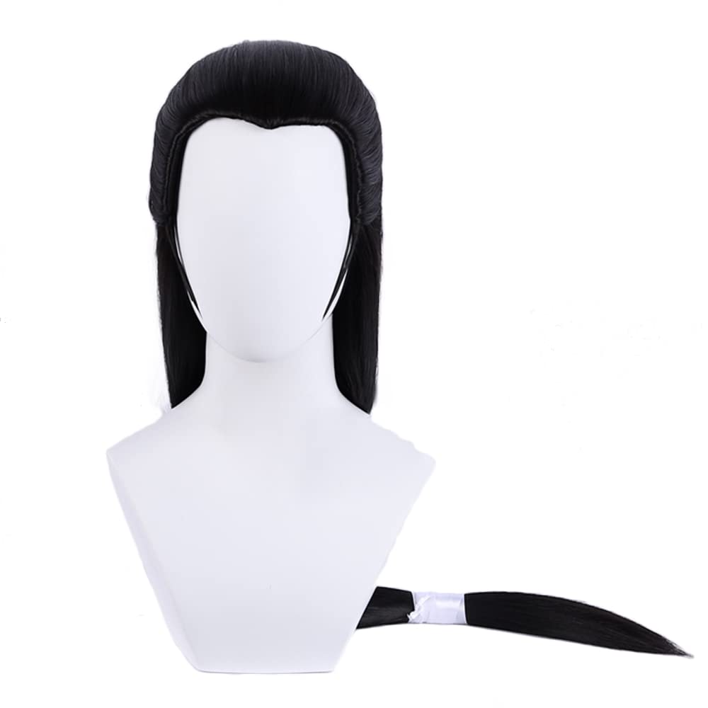 Anime Zhuge Kongming Black Long Wig with Ribbon - Perfect for Halloween Cosplay, Party Costume, and Anime Convention Accessories