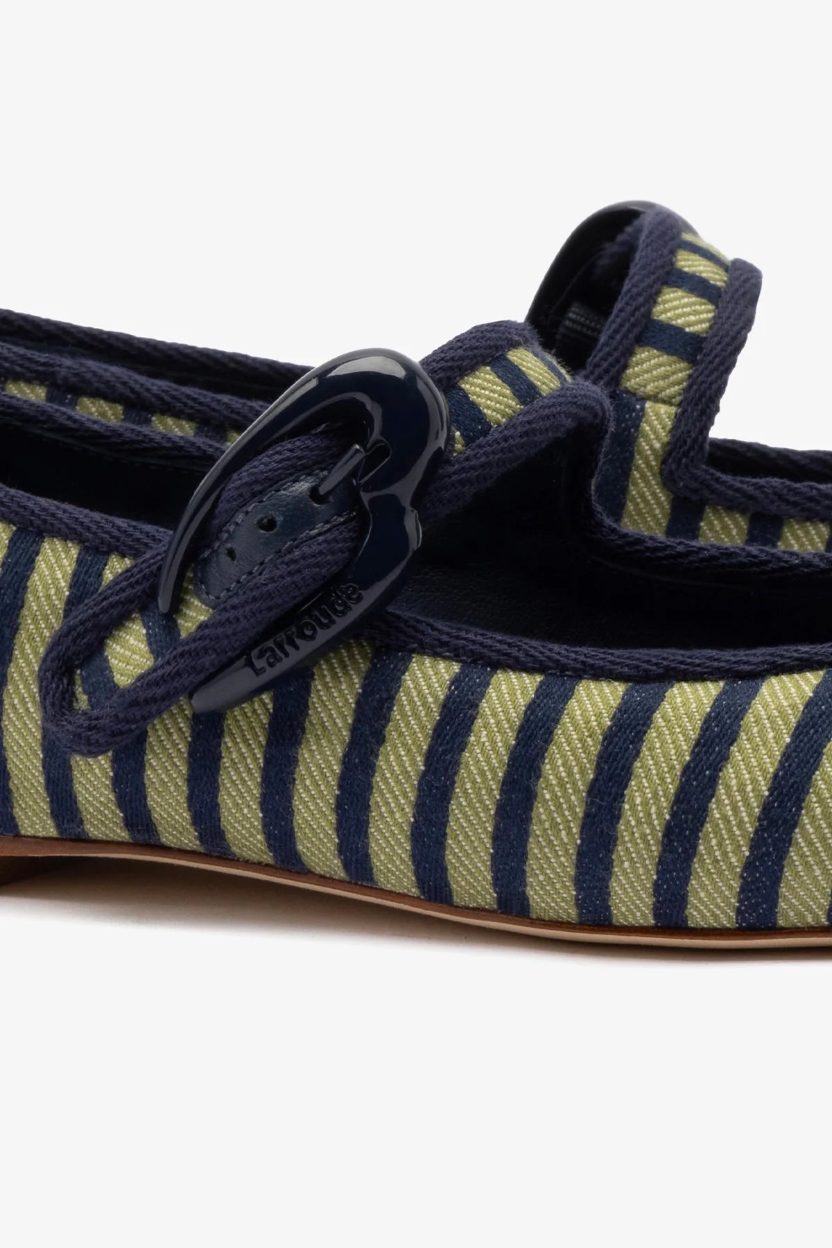 Verona Navy & Green Striped Ballet Flats with Navy Trim - Comfortable Women's Casual Shoes for Work, Travel & Everyday Wear