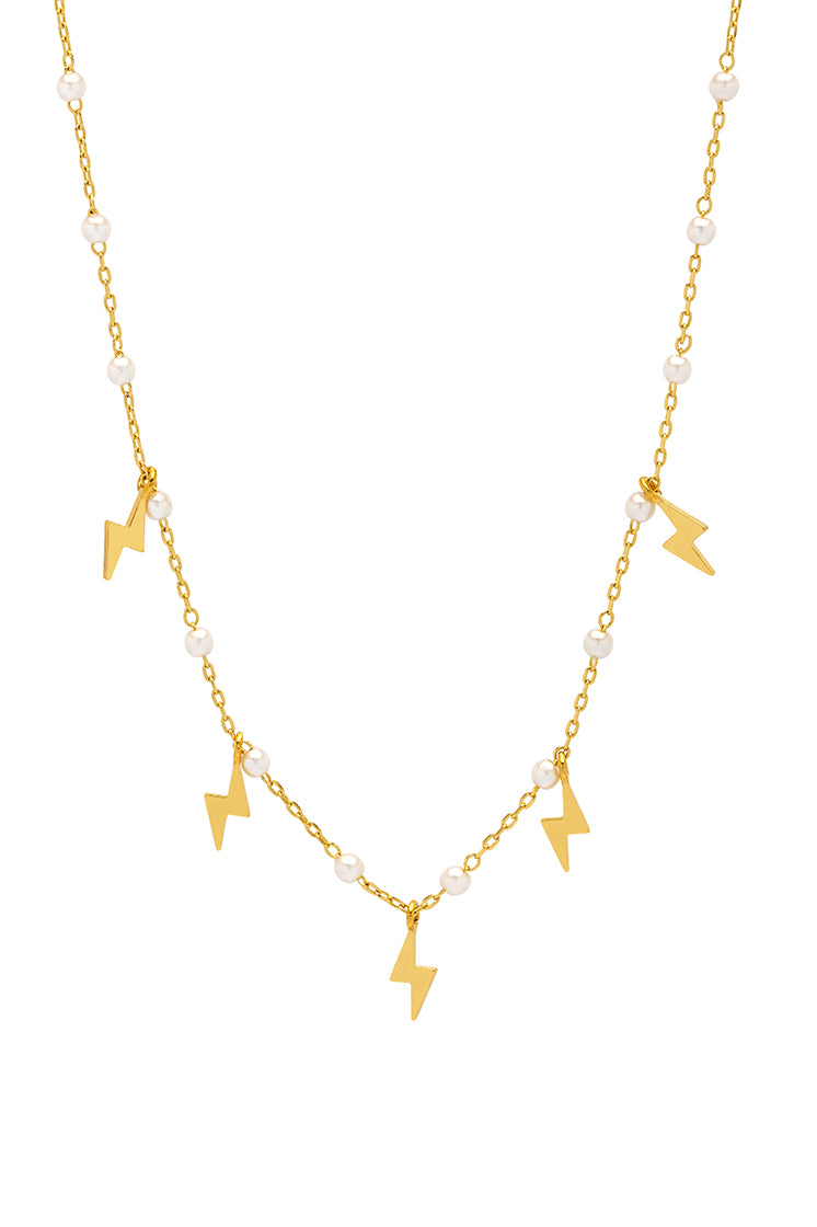 Pearl Power Bolt Charm Necklace - Elegant Sterling Silver Jewelry for Women | Perfect for Everyday Wear, Gifts & Special Occasions
