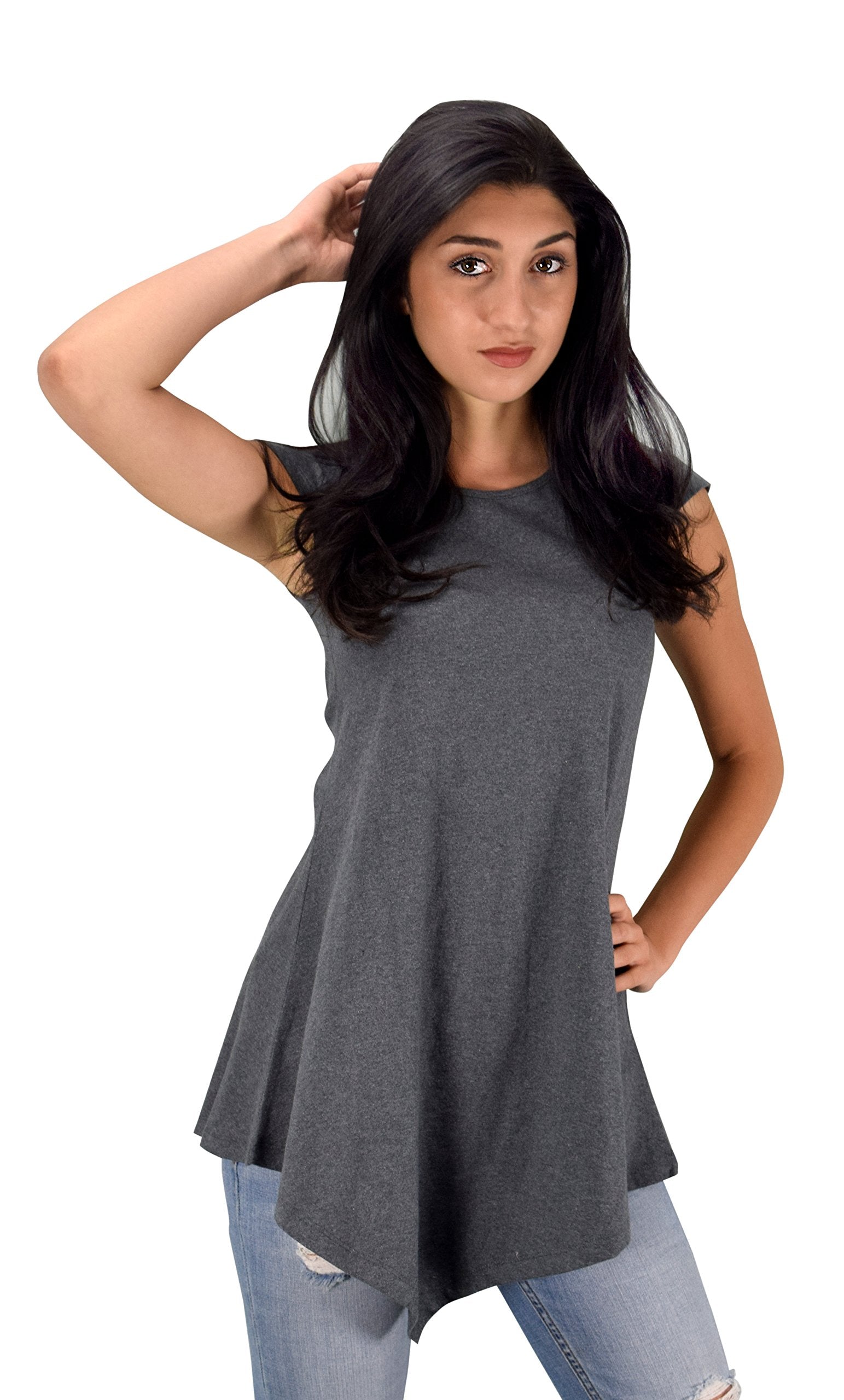 Women's Pure Cotton Summer Tank Top Tunic - Soft Breathable Casual Shirt with Handkerchief Hem for Beach, Vacation & Everyday Wear